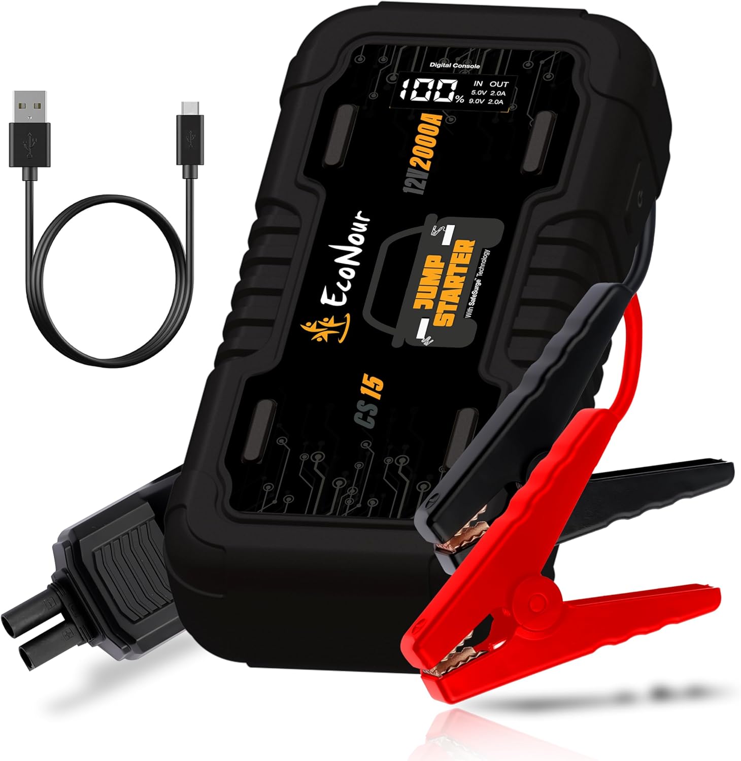 Portable car battery jump starter 2000A EcoNour for gas and diesel engines