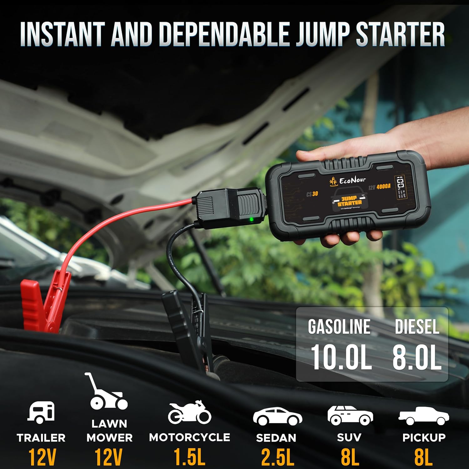 4000A car jump starter EcoNour with 25000mAh portable power bank