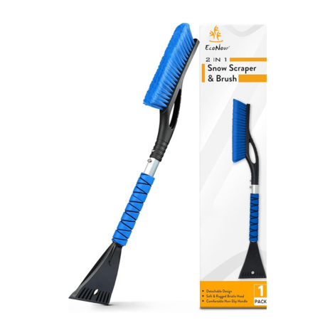 EcoNour 27" Aluminum Car Snow Scraper and Brush | Weaved Bristle Head with Metal Body Ice Scraper for Car Windshield | Tough Show Shovel with Ergonomic Foam Grip Winter Accessory