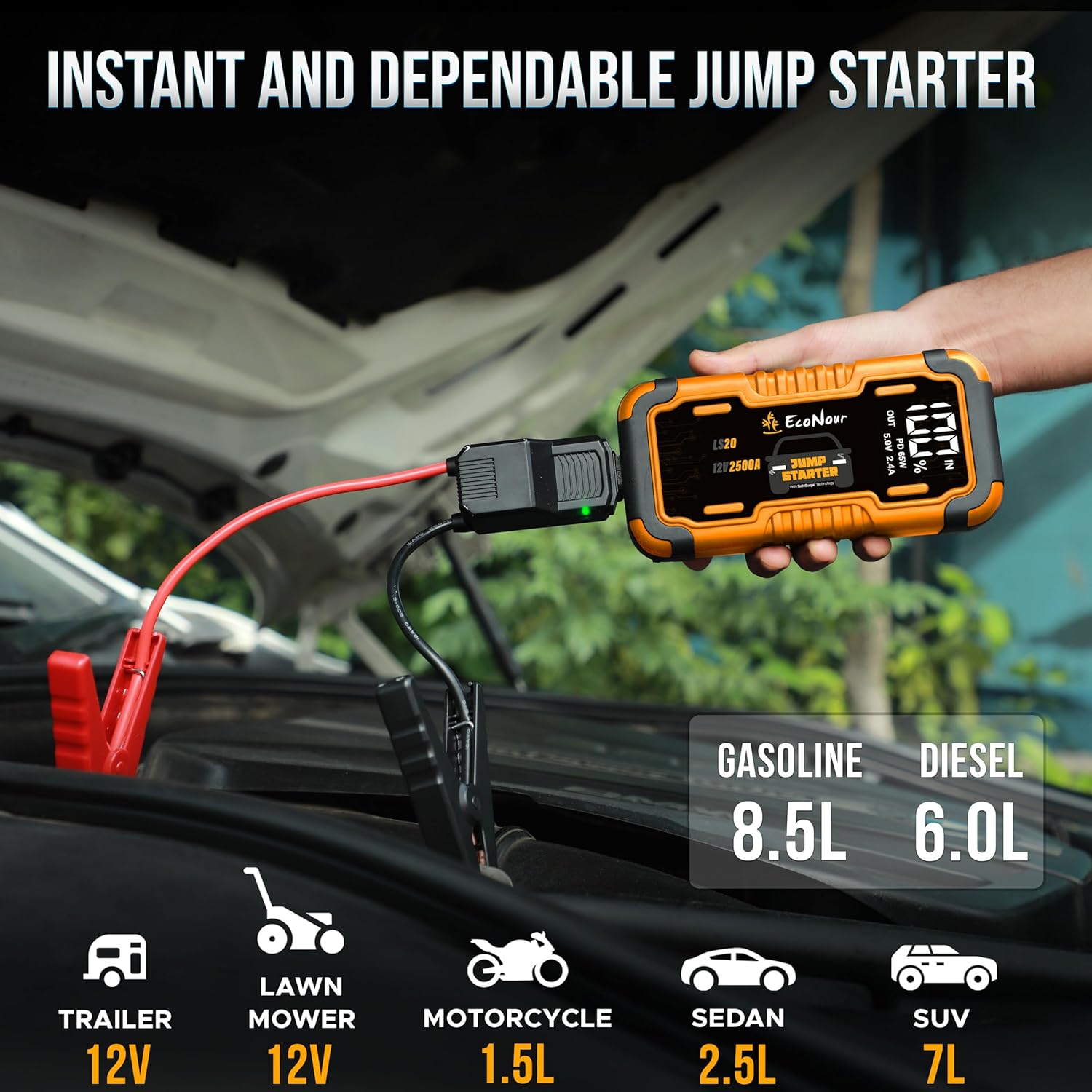 2500A portable car jump starter EcoNour with smart jumper cables