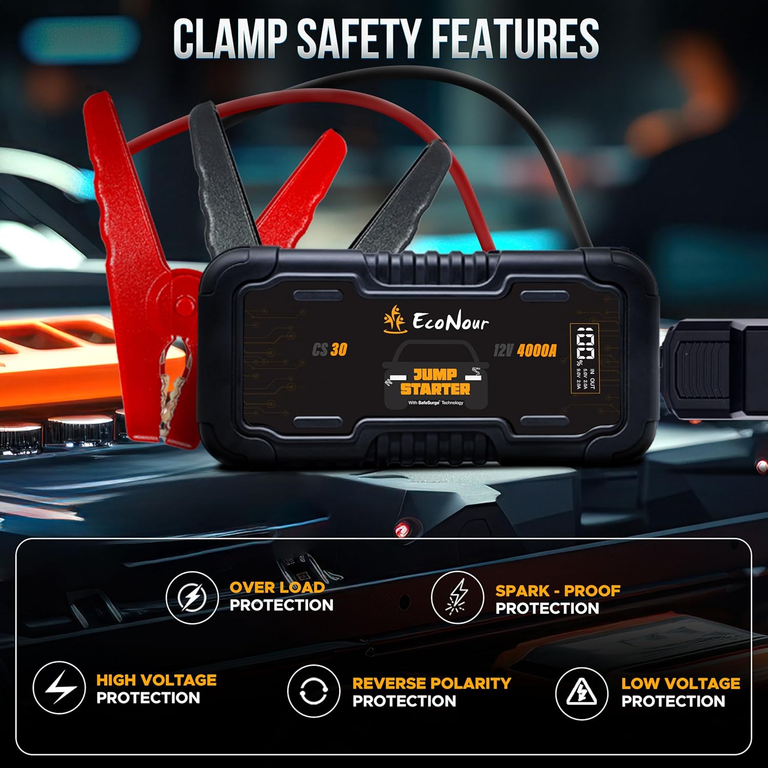 4000A car jump starter EcoNour with LED display and fast charging