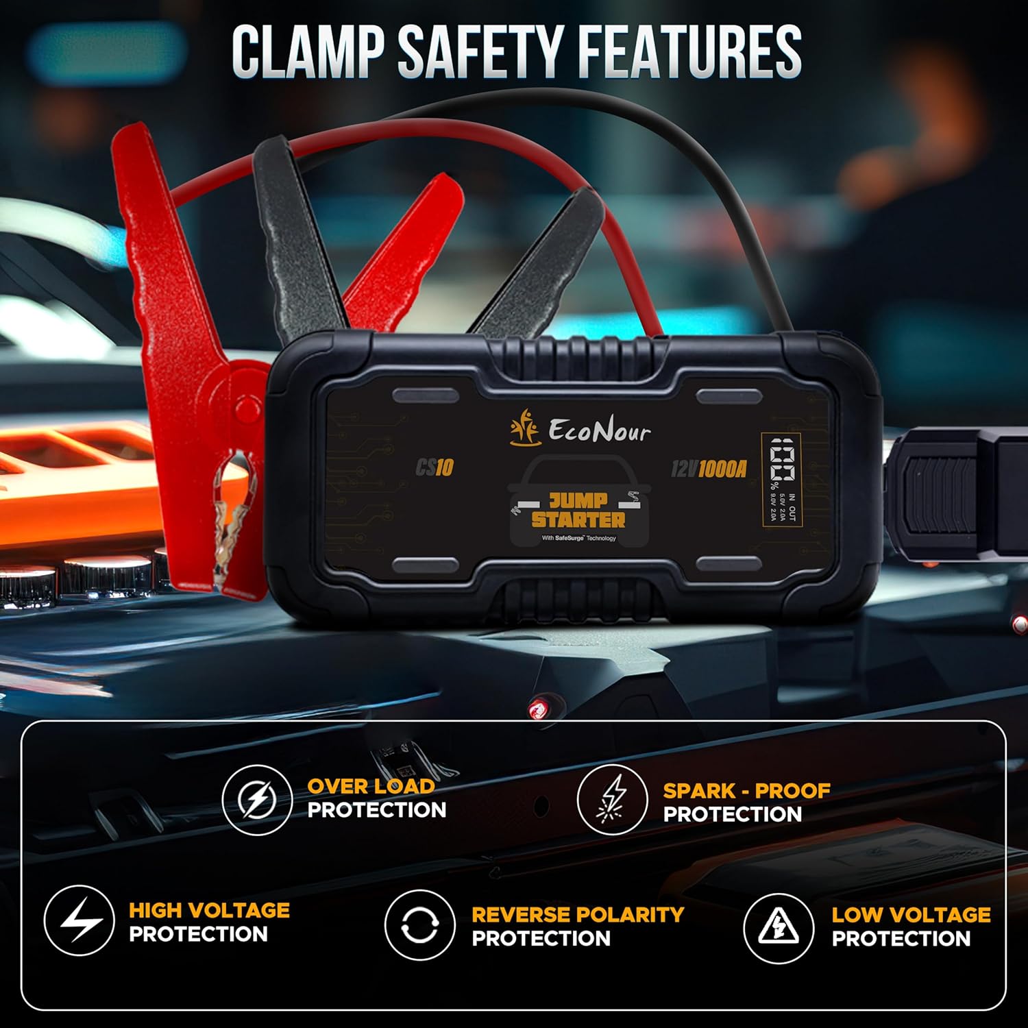 1600A car battery jump starter EcoNour 12V portable jump pack