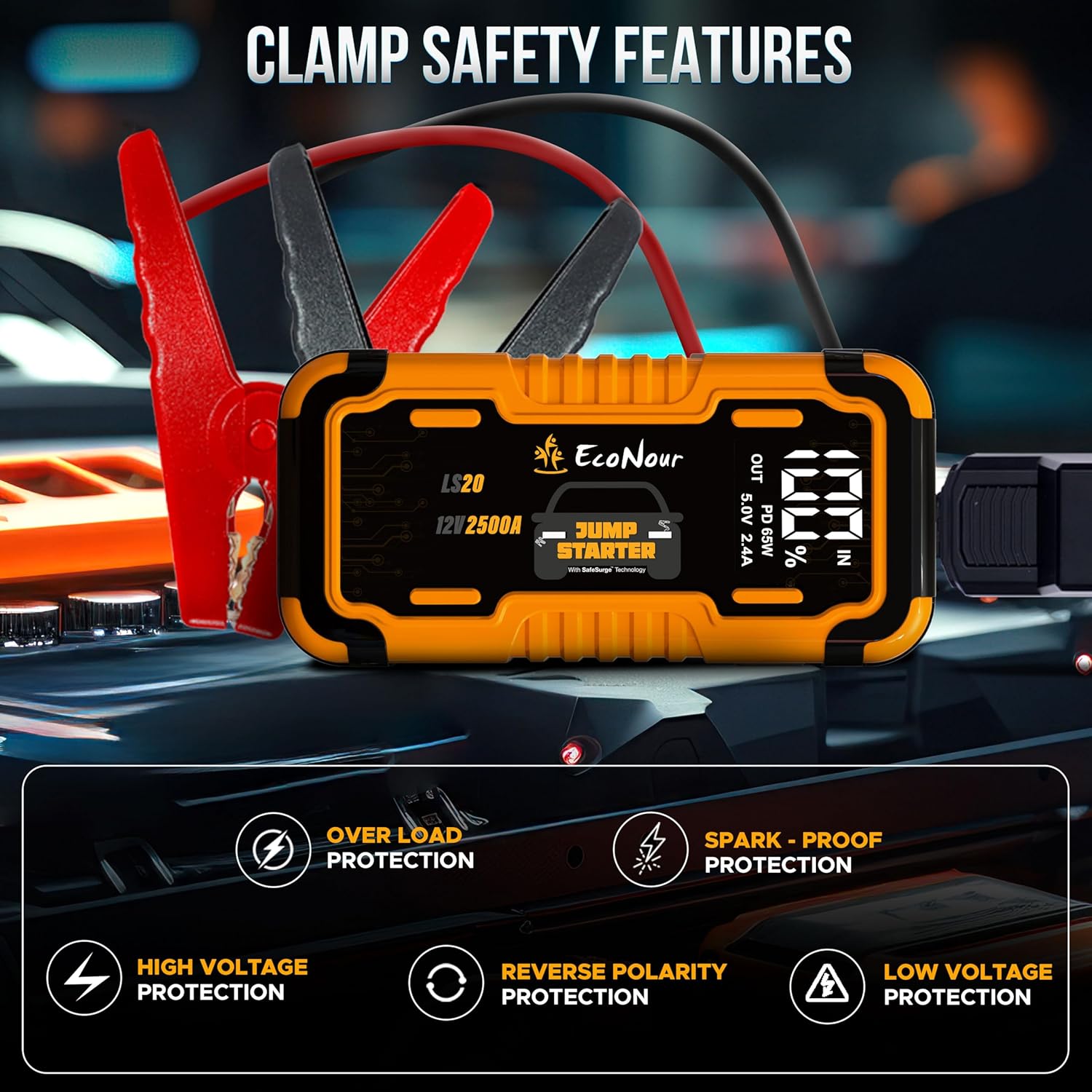 2500A portable car jump starter EcoNour for cars SUVs and trucks