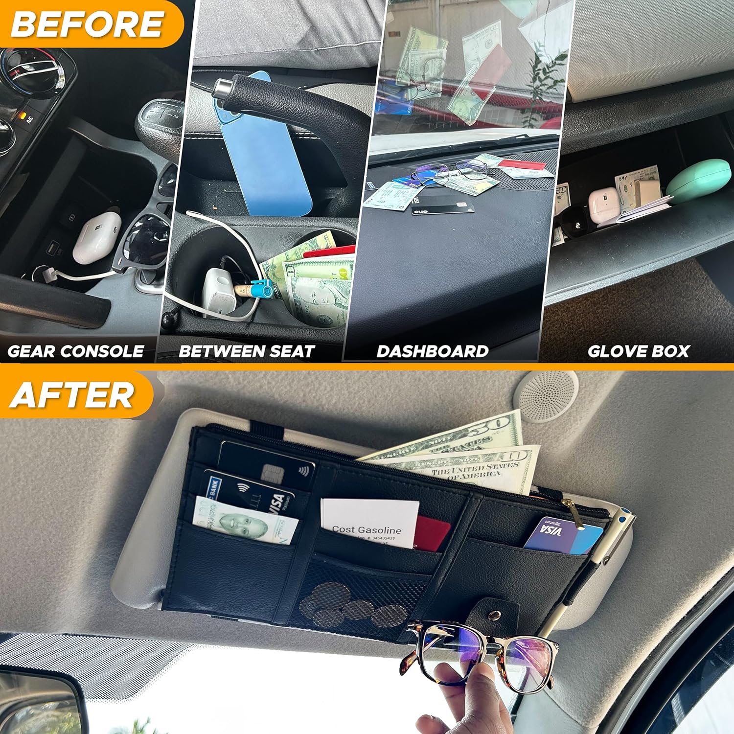 Small black Car Sun Visor Organizer for car and truck interiors