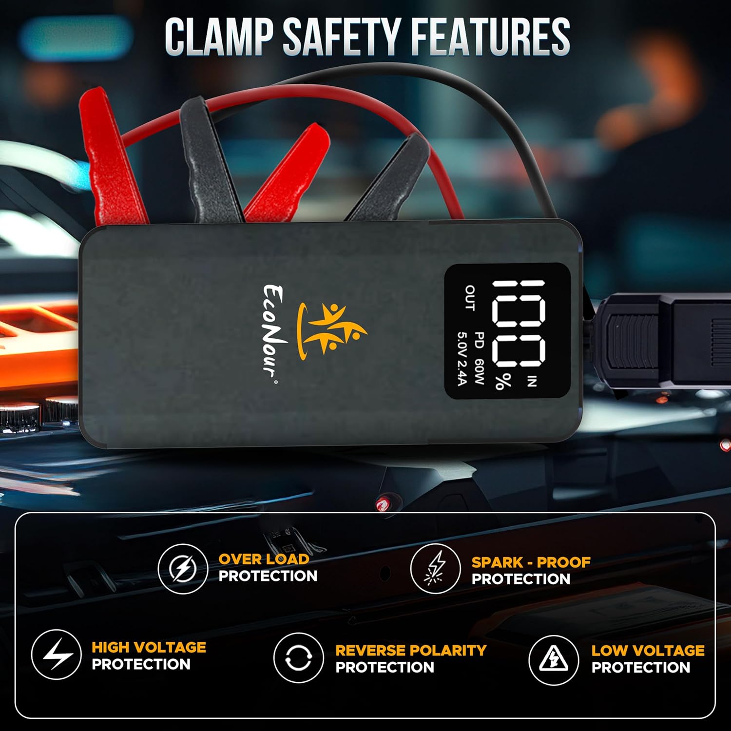 6000A car battery jump starter EcoNour portable jump box for cars