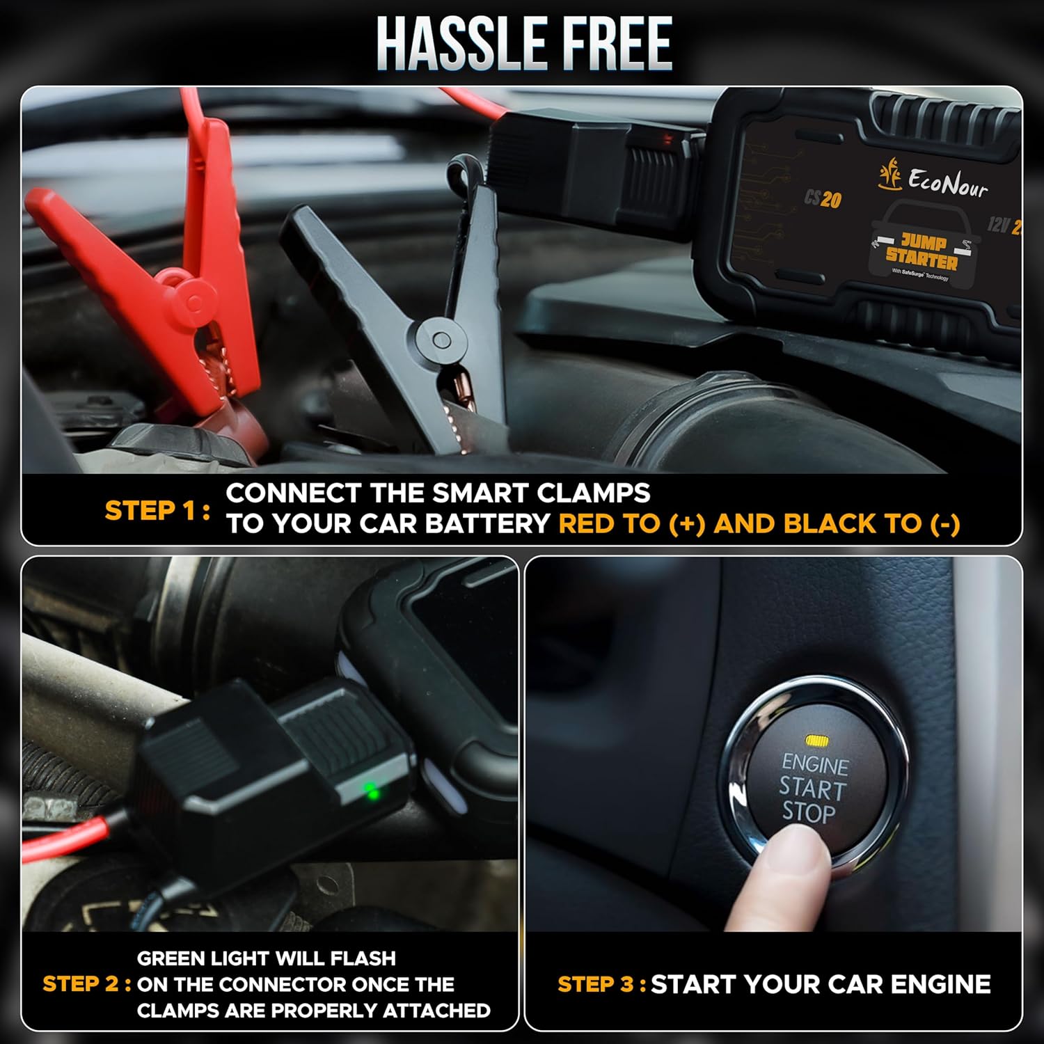 Car battery jump starter 2500A EcoNour emergency roadside car booster