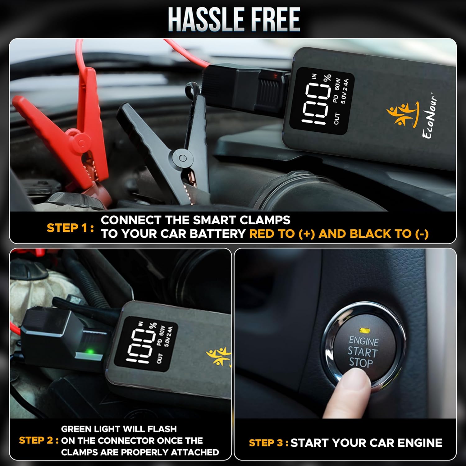 6000A car battery jump starter EcoNour for trucks SUVs and diesel