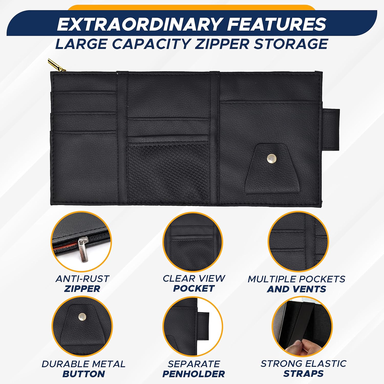 EcoNour Car Sun Visor Organizer with zippered net pouch