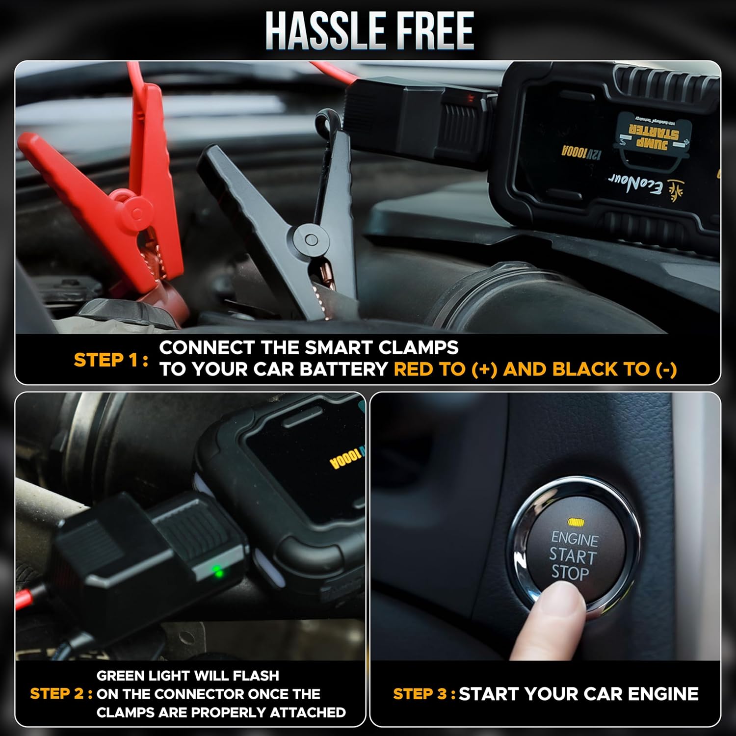 1600A car battery jump starter EcoNour for 7L gas and 5L diesel