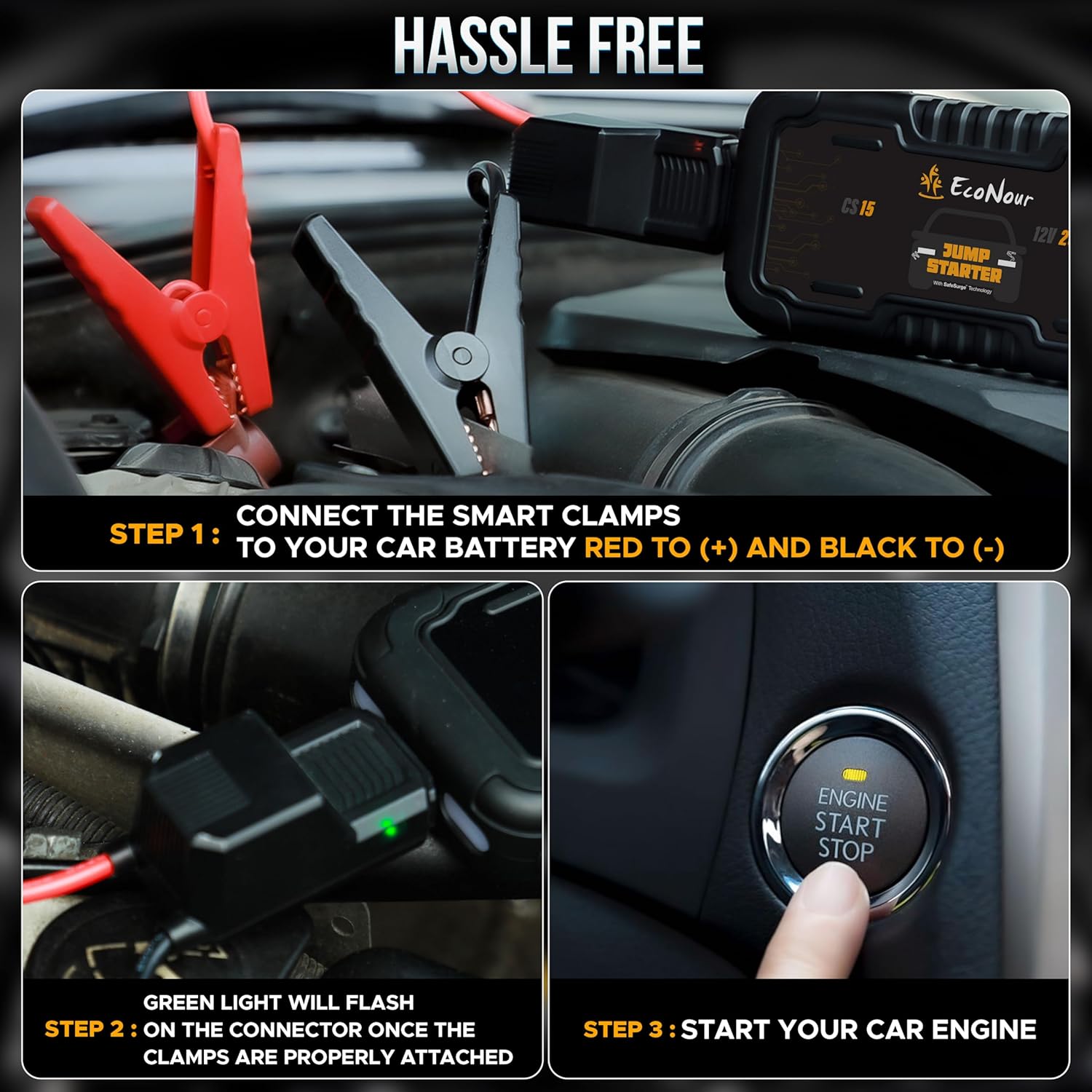 Portable car battery jump starter 2000A EcoNour compatible with Ford Benz Toyota