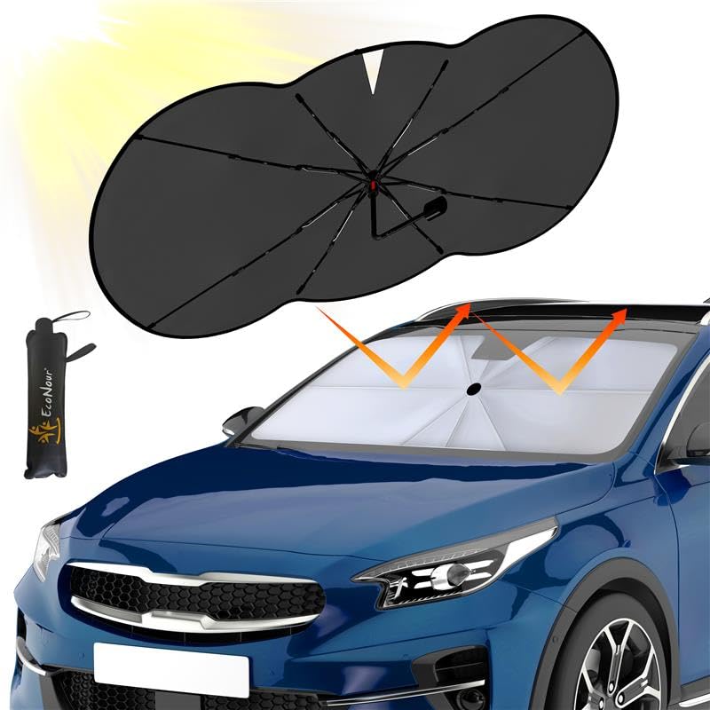 EcoNour Car Windshield Sunshade Umbrella, foldable front window UV and heat blocker.