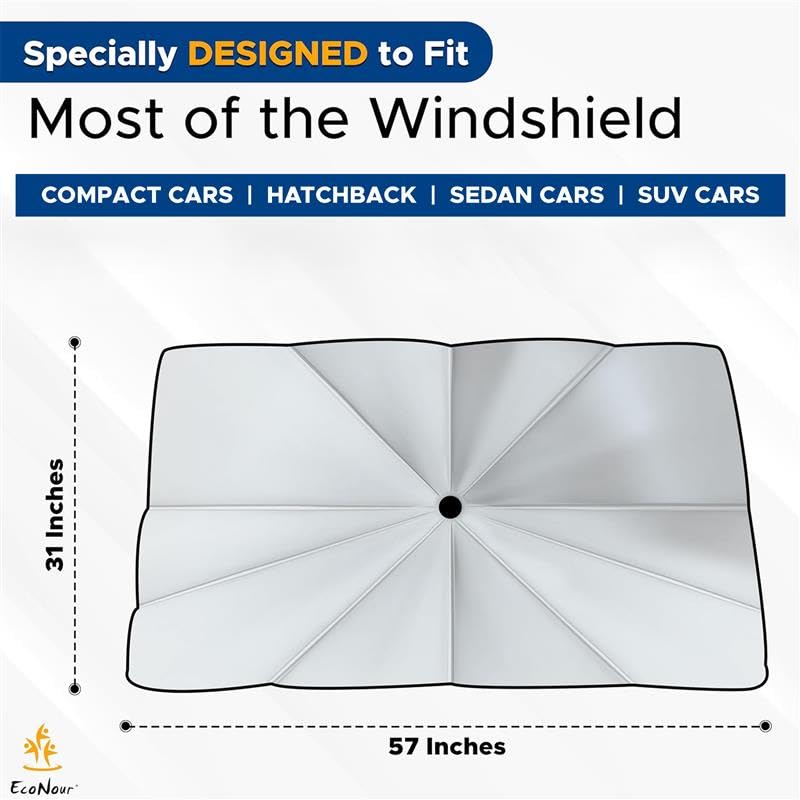 EcoNour foldable Car Umbrella Windshield Sun Shade for sedan, SUV, truck.