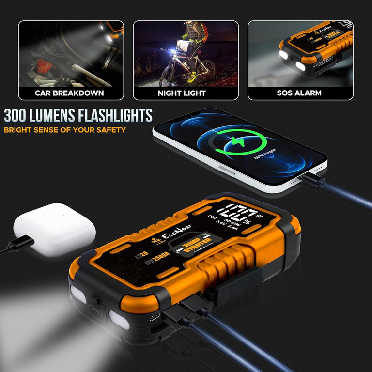 2500A portable car jump starter EcoNour 12V battery booster