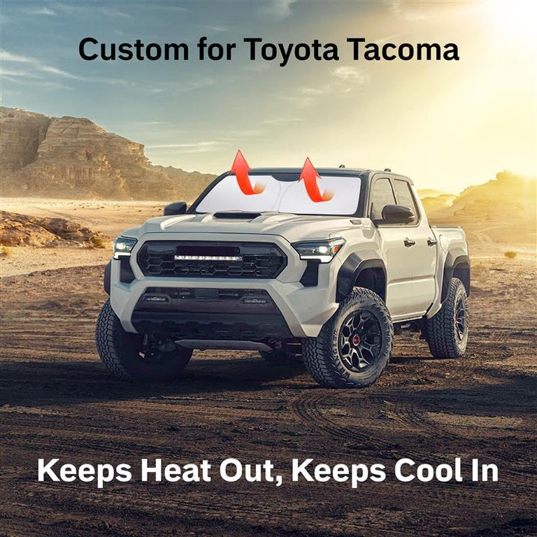 Toyota Tacoma Windshield Sunshade (2016–2025) – 4-layer 240T visor protects pickup interior.