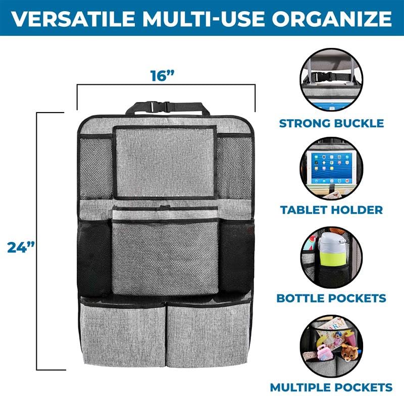 Large Back Seat Protector (2-Pack) – Waterproof kick mats with 2-pocket organizer for kids’ feet.