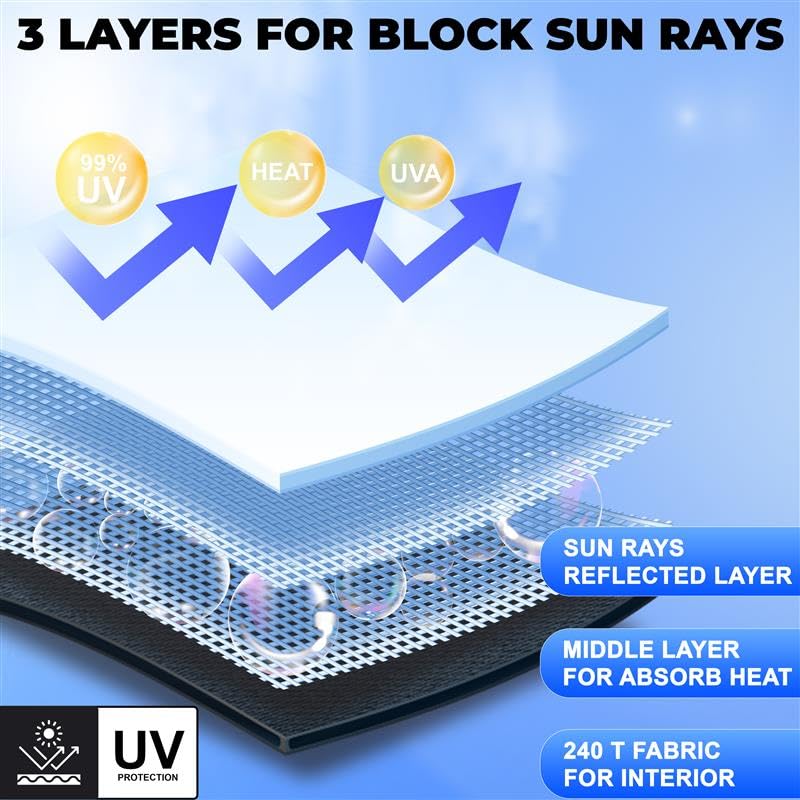 Car Windshield Sun Shade – Foldable 240T Polyester Sunshade with Mirror Cut for Cars