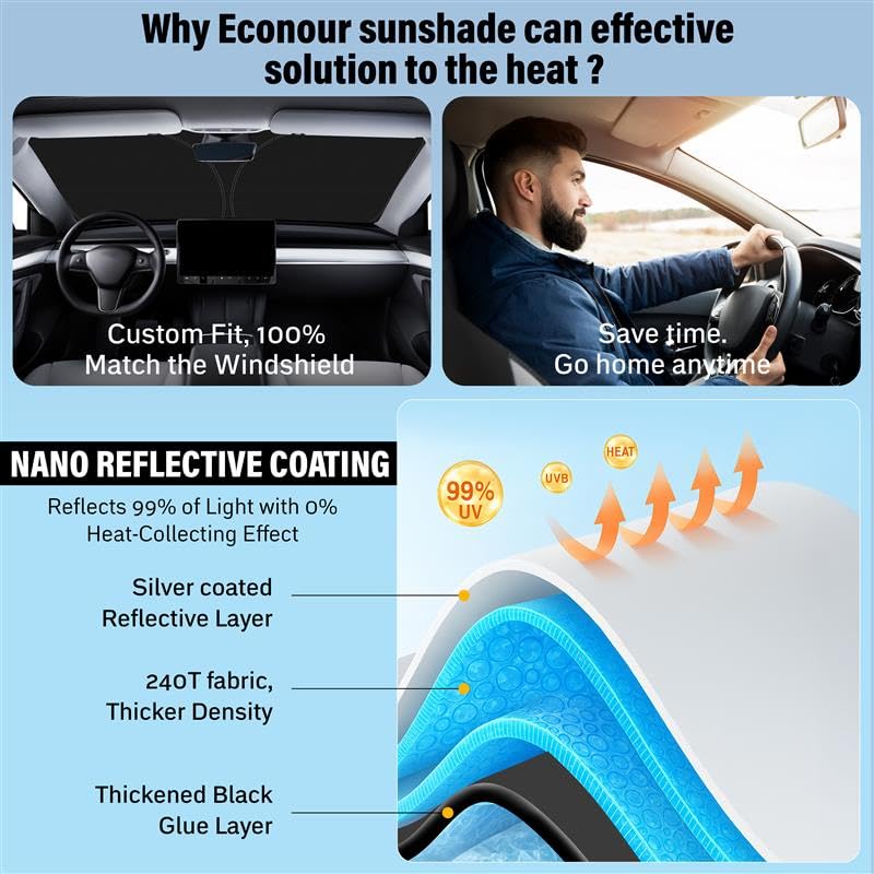 for Honda Accord 2018-2024 2025 Car Windshield Sunshade-EcoNour 240T Polyester Material Cars Sun Visor Reflector - Blocks UV Rays - Foldable Sunshade Interior Protection Accessories