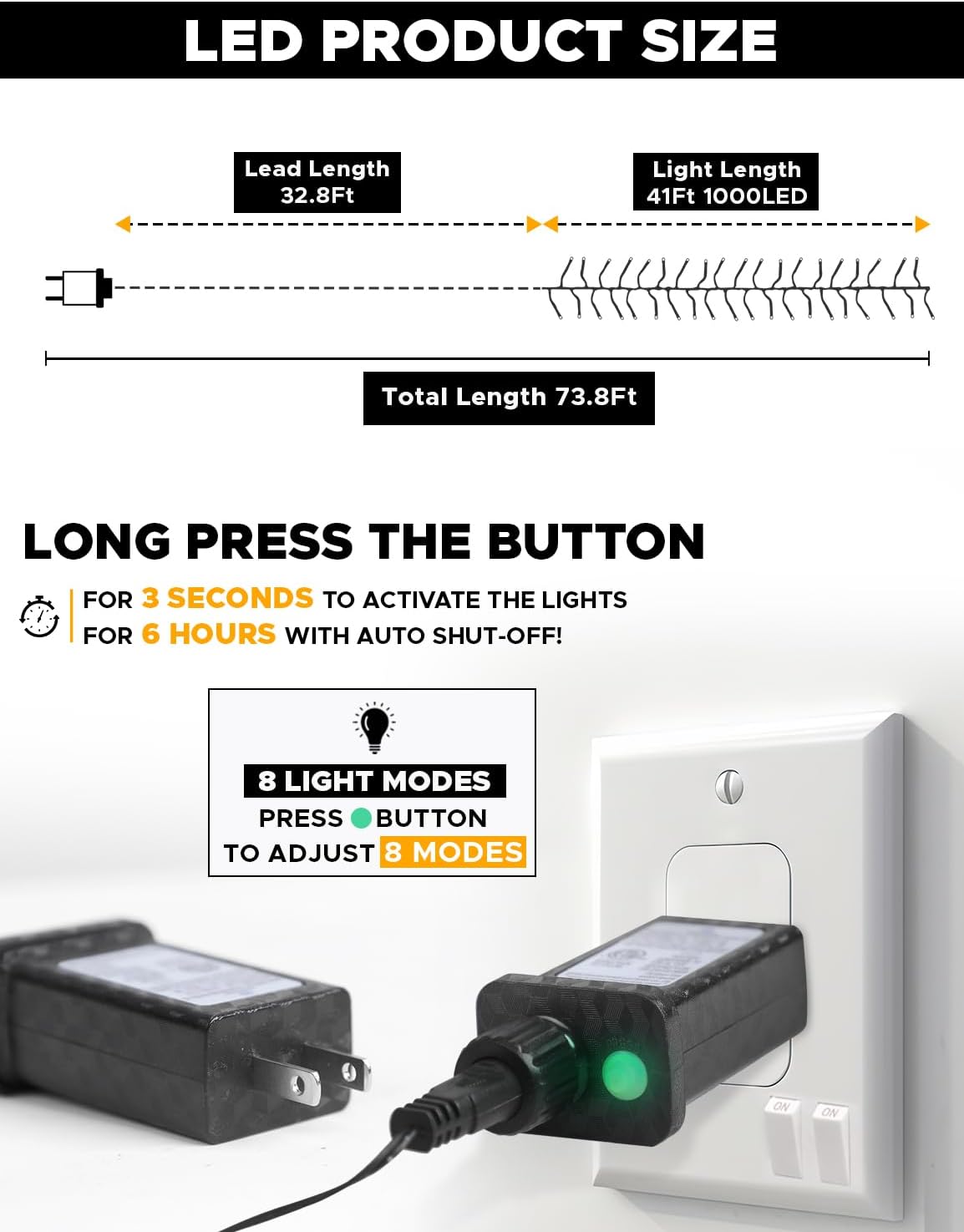 EcoNour 74Ft 1000 LED Cluster Twinkle Lights for Christmas Tree, 8 Modes String Lights for Decoration with Timer and Memory Function, Elegant Cool White Fairy Lights for Magical Home & Indoor