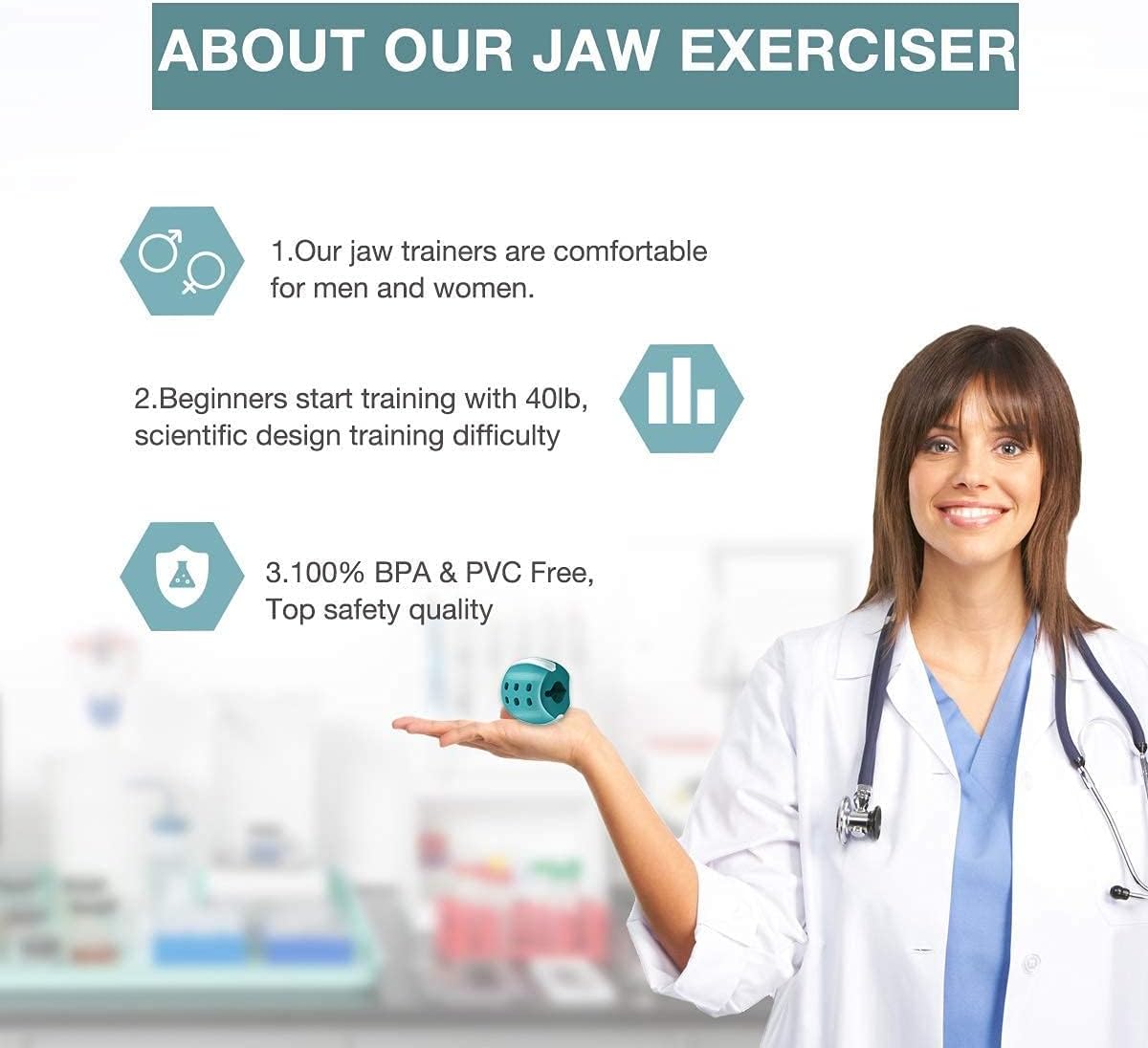 EcoNour Jaw Exerciser 3 Pack Jawline Toner Exerciser double chin removal & Enhancing Chiselled Jawline, Face Exerciser for Men & Women - With Necklace and Storage Containers