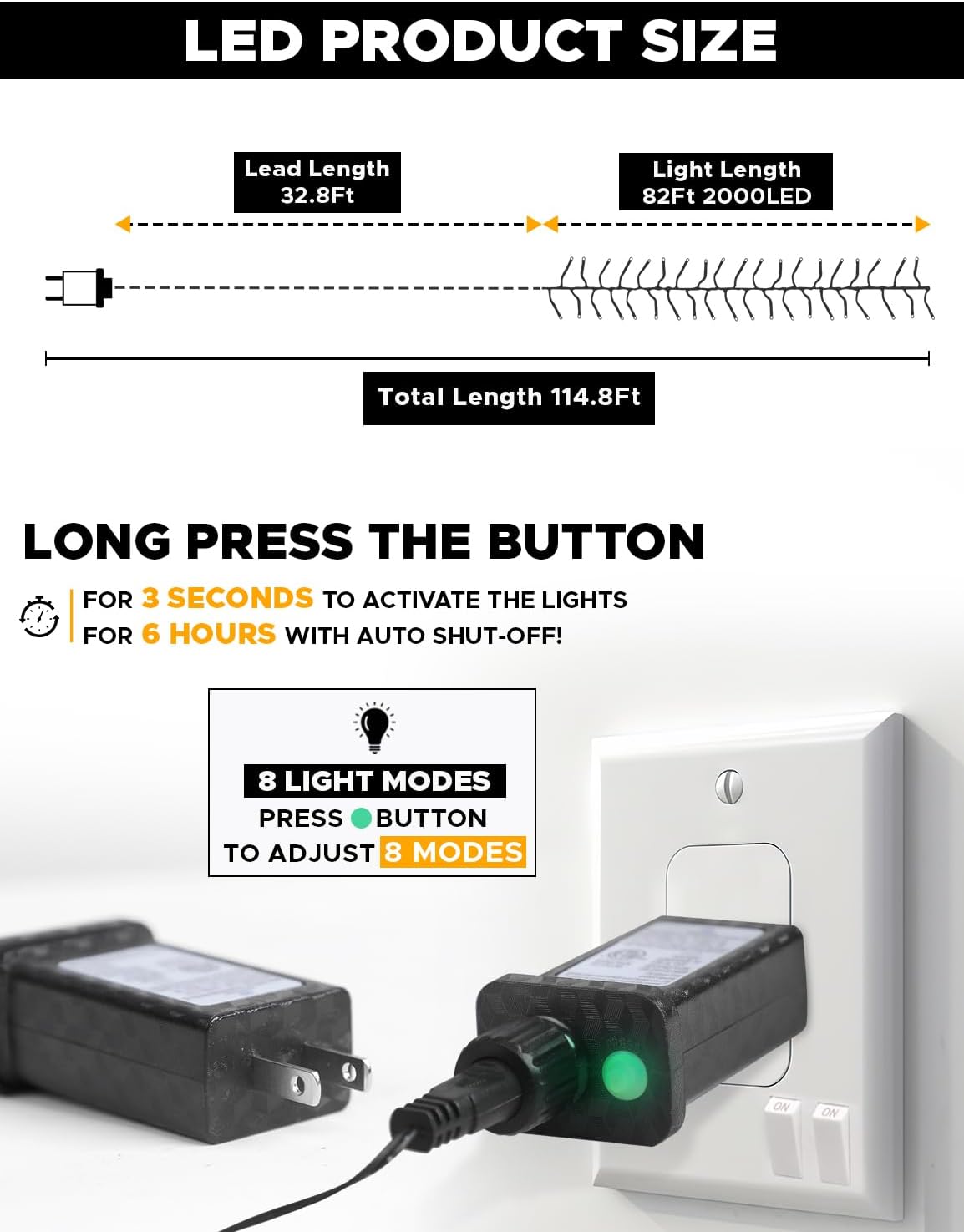 EcoNour 115Ft 2000 LED Cluster Twinkle Lights for Christmas Tree, 8 Modes String Lights for Decoration with Timer and Memory Function, Ambient Warm White Fairy Lights for Magical Home & Garden Decor