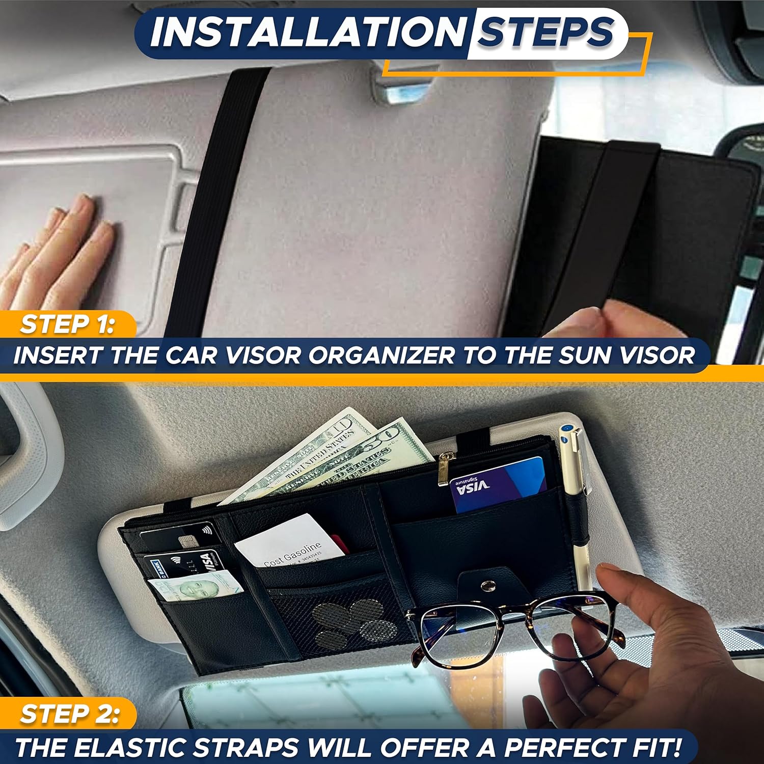 Multi-pocket Car Sun Visor Organizer for car essentials