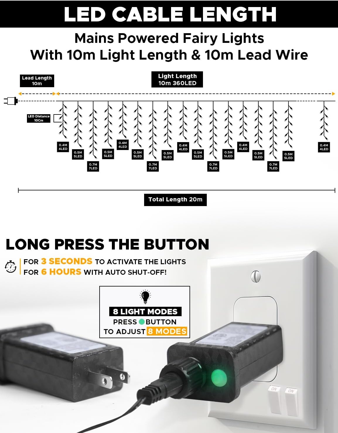 EcoNour Icicle Lights for Outside | 360 LED Icicle Christmas Lights Outdoor with 8 Modes, Connectable String Light with Timer, Memory Function, Waterproof Twinkle Outdoor Christmas lights - Cool White