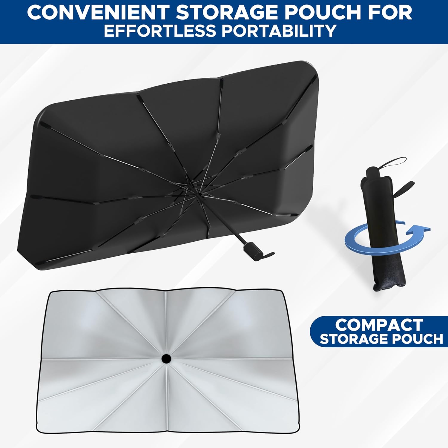 EcoNour Car Windshield Sun Shade, Umbrella Car Sun Shade – Foldable Glass Fiber Car Shade, UV Sunshade for Car Windshield, 240T Polyester Sun Shade Car Windshield, Car Sun Shade Windshield (57