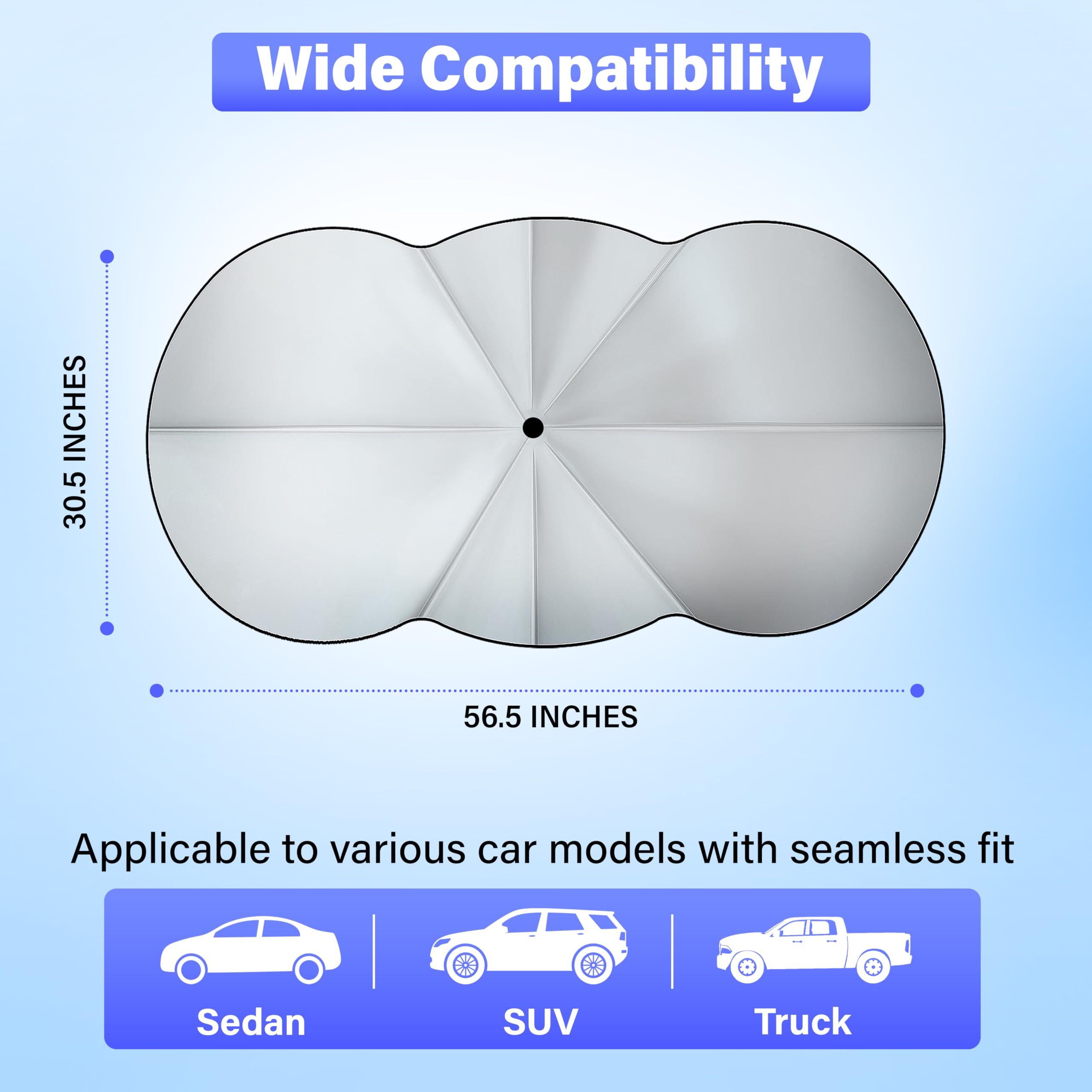EcoNour Car Windshield Sunshade Umbrella, 240T polyester sun shade for heat and UV rays