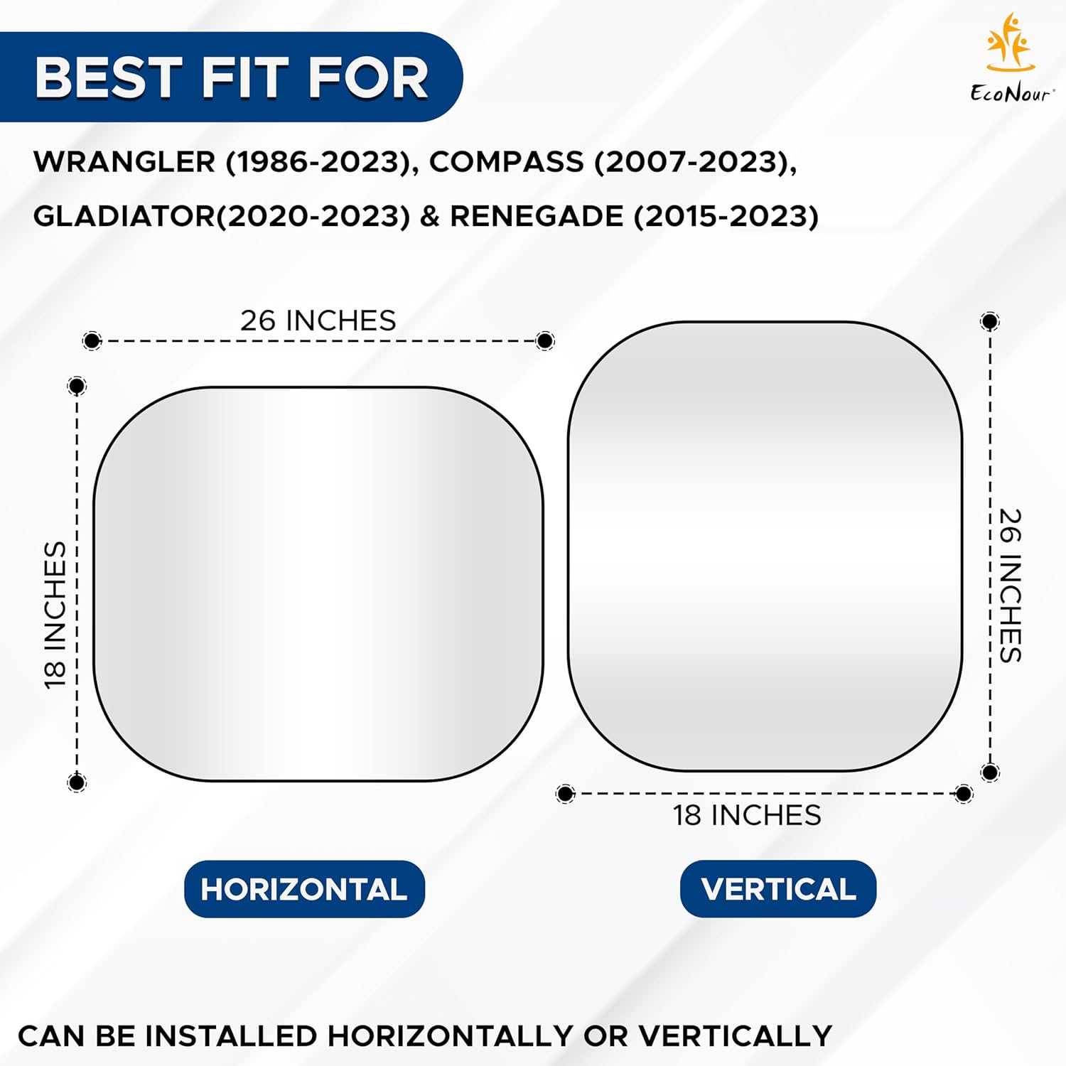 EcoNour 2-Piece Car Windshield Sun Shade | Durable 240T Polyester Sun Shield for Front Window Blocks UV Rays | Foldable Automotive Interior Accessories for Sun Protection (X-Small 18 x 26 inches)
