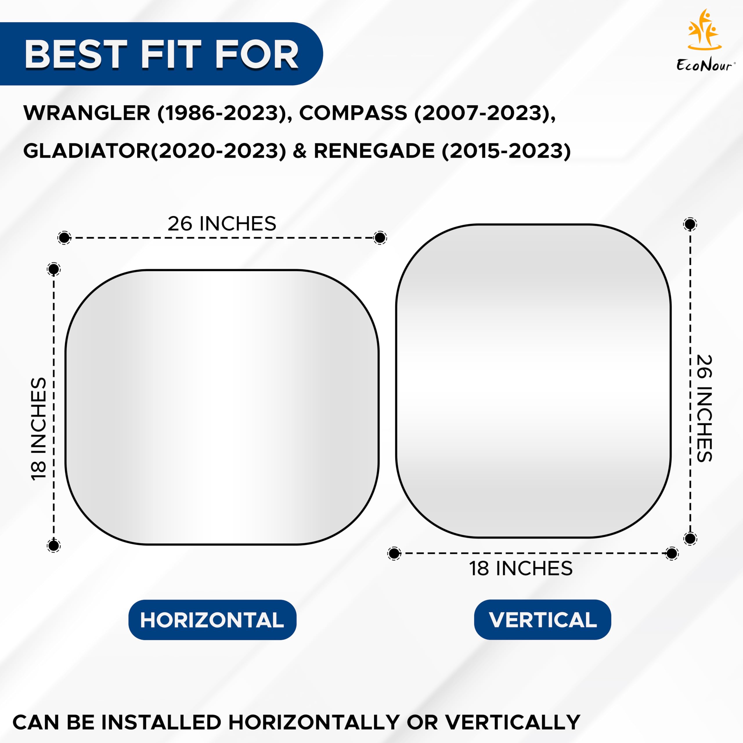 Jeep Windshield Sunshade | EcoNour Foldable Sun Visor for Gladiator & Renegade