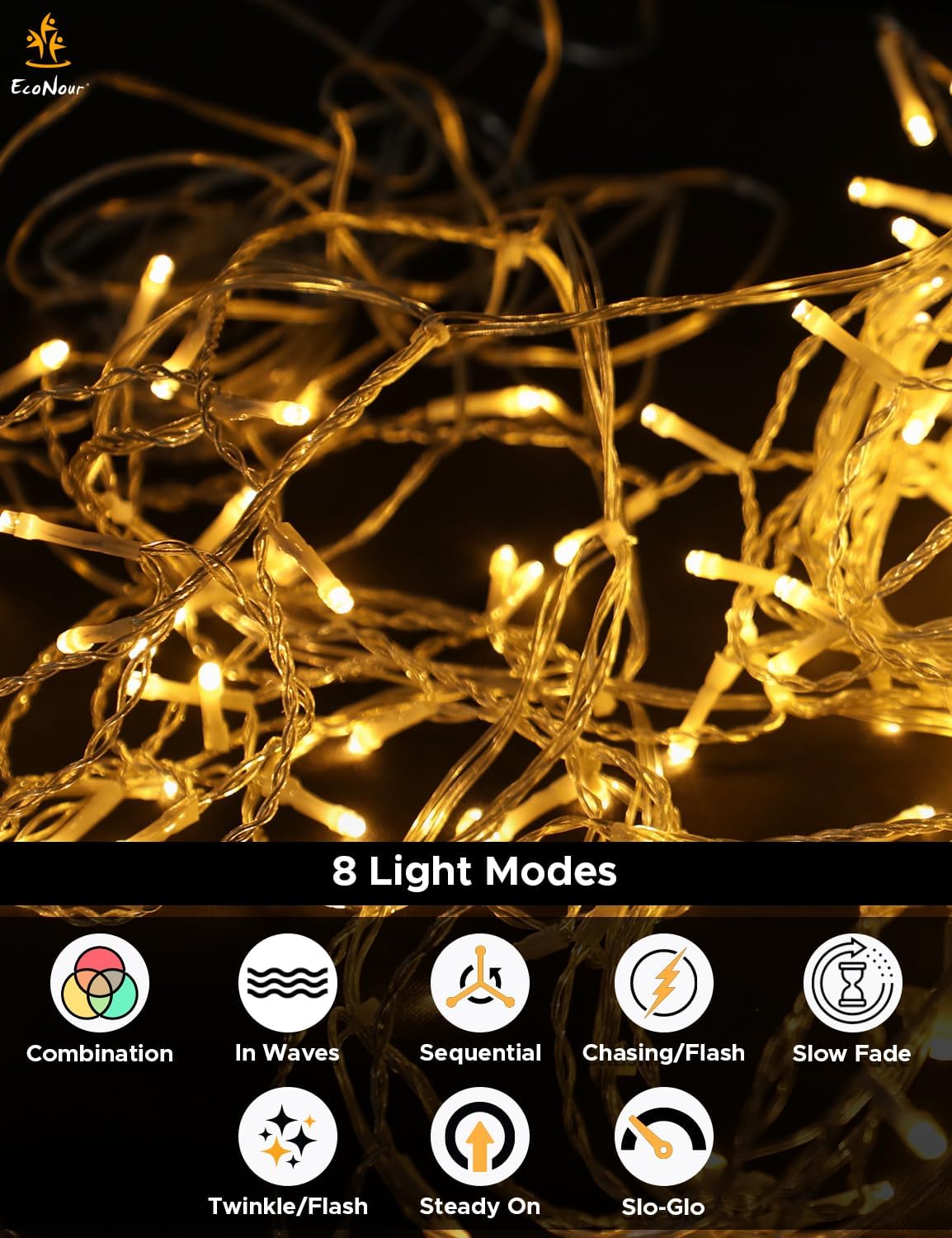 EcoNour Icicle Lights for Outside | 2000 LED Icicle Christmas Lights Outdoor with 8 Modes, Connectable String Light with Timer, Memory Function, Waterproof Twinkle Outdoor Christmas lights- Warm White