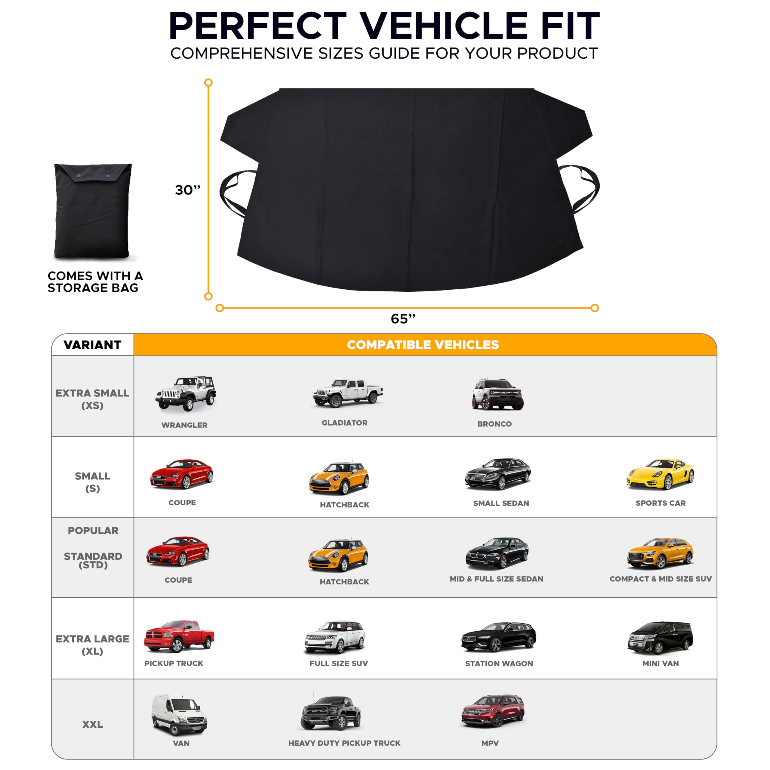 Foldable Jeep Windshield Snow Cover X-Small for easy winter storage.