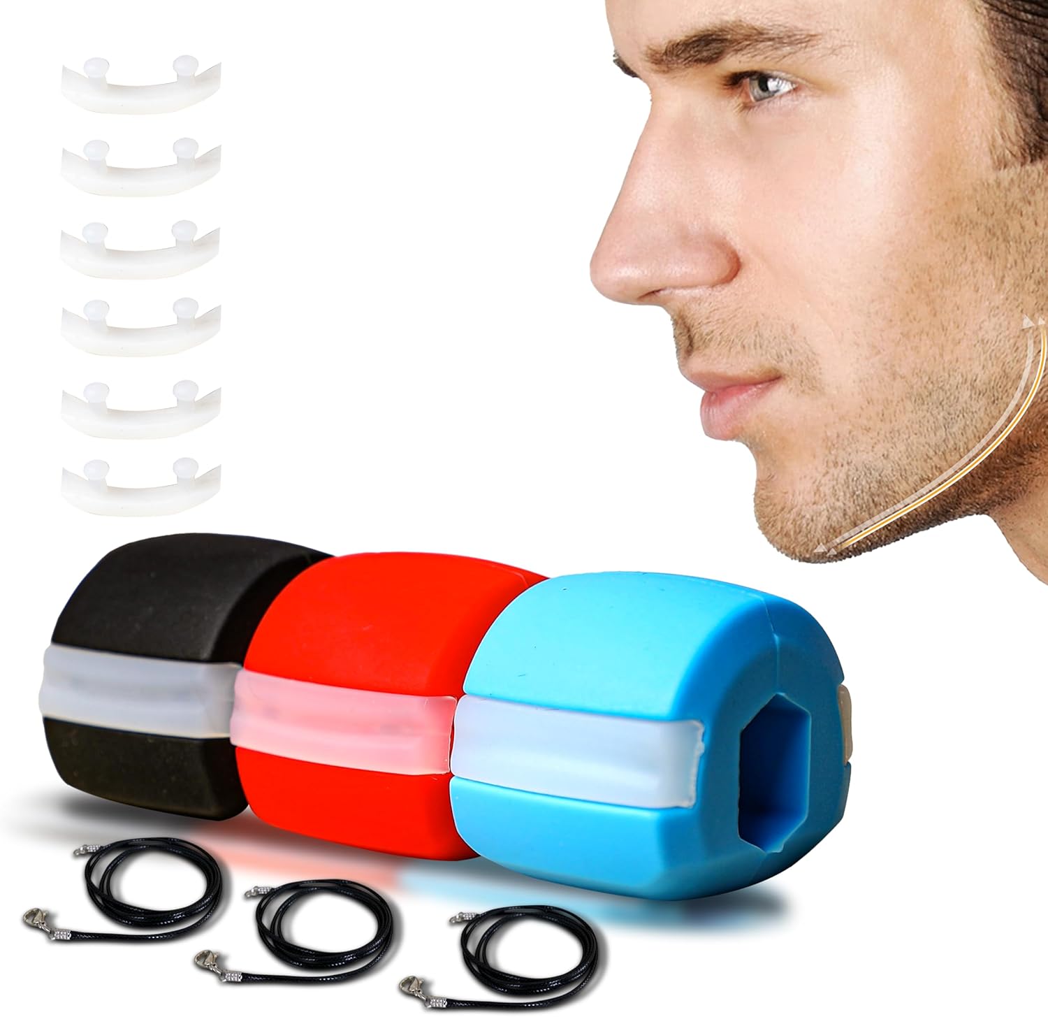 EcoNour Jaw Exerciser 3 Pack Jawline Toner Exerciser double chin removal & Enhancing Chiselled Jawline, Face Exerciser for Men & Women - With Necklace and Storage Containers