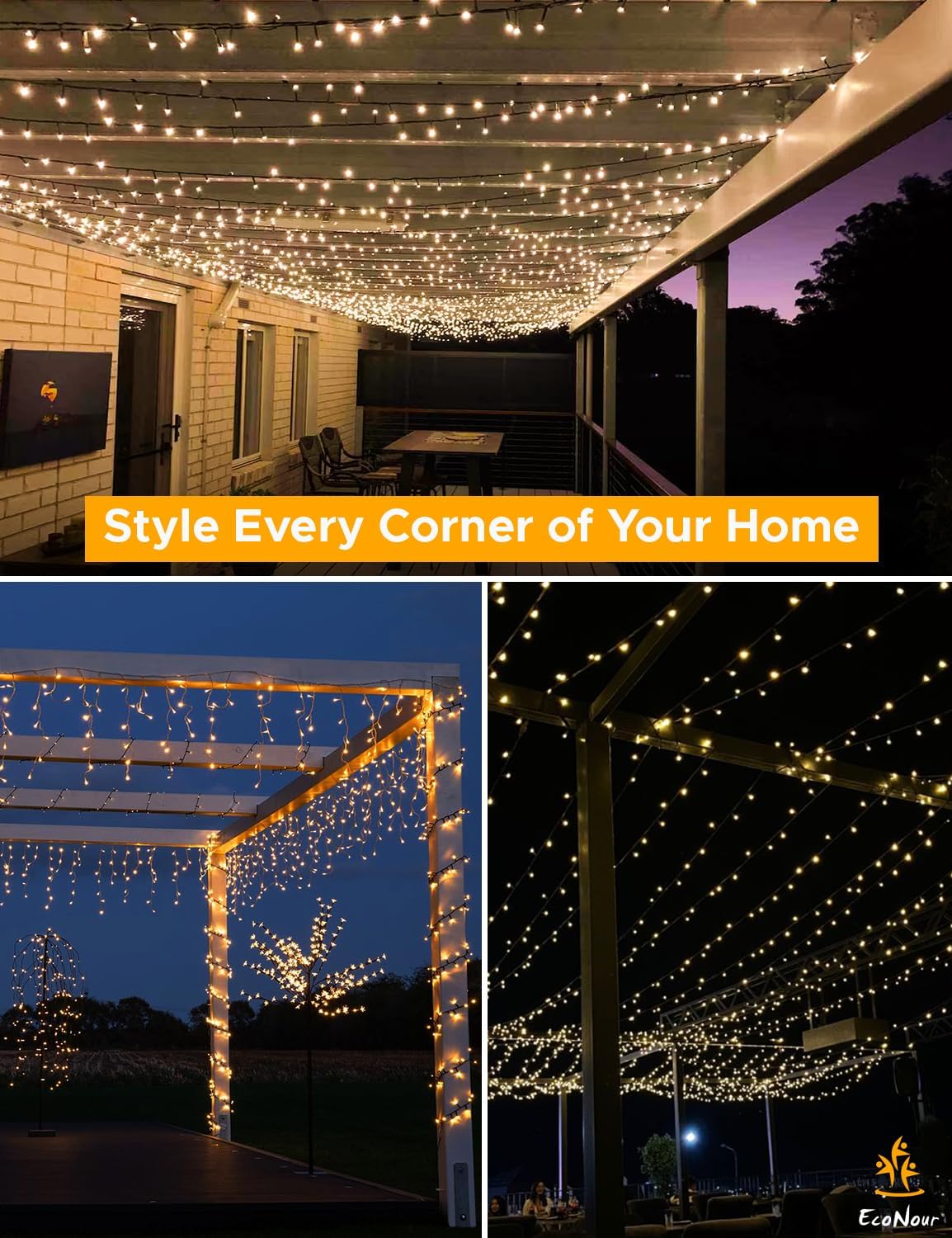 EcoNour 94Ft 1500 LED Cluster Twinkle Lights for Christmas Tree, 8 Modes String Lights for Decoration with Timer and Memory Function, Ambient Warm White Fairy Lights for Magical Home & Garden Decor