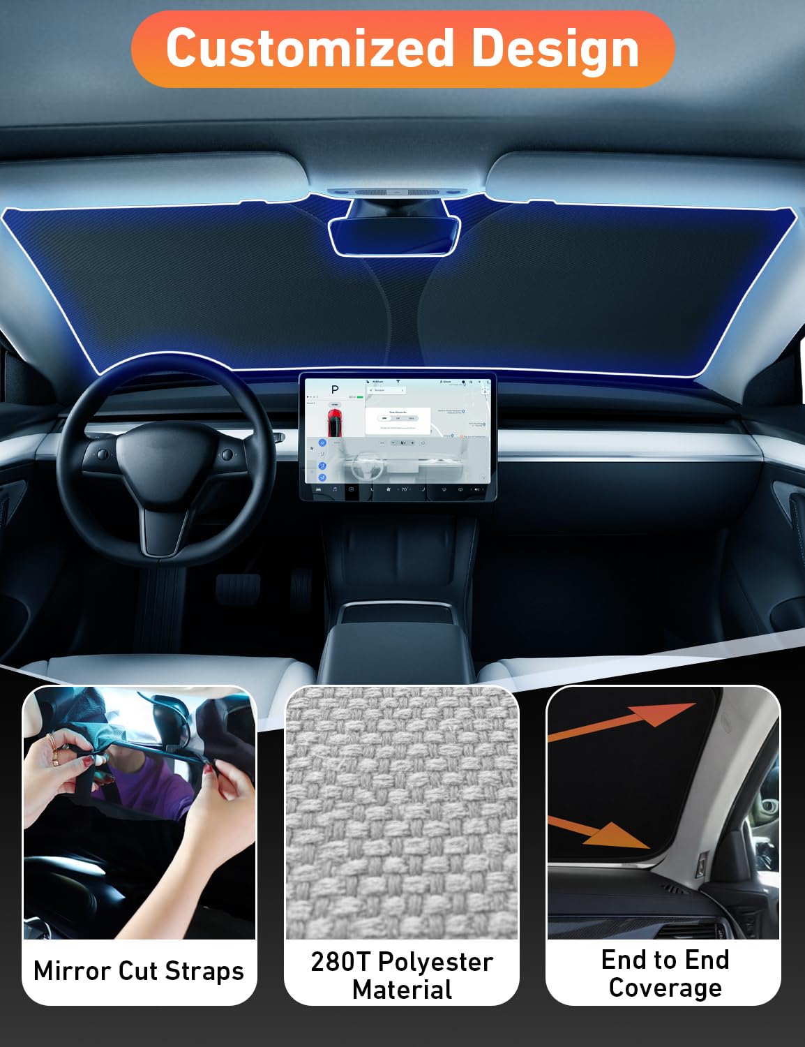 EcoNour Windshield Sun Shade Compatible for Tesla Model 3 & Model Y 2017�2026...