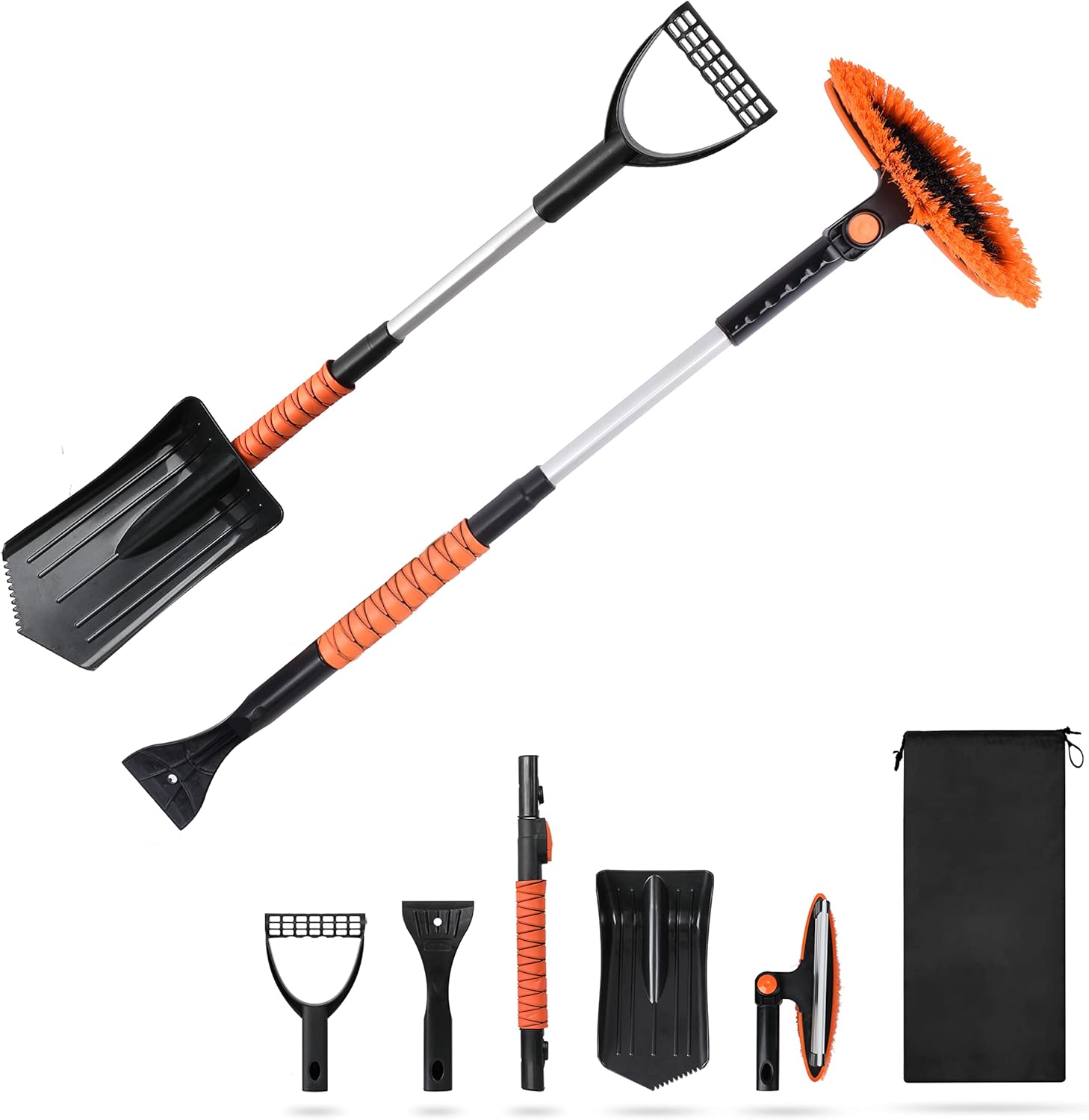 EcoNour 6-in-1 Snow Shovel & Rotating Snow Brush with extendable handle for SUVs and trucks.