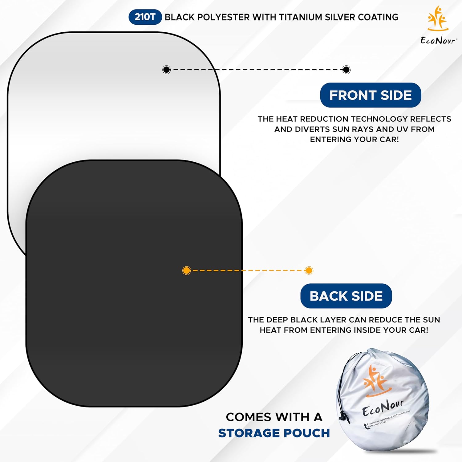 EcoNour 2-Piece Car Windshield Sun Shade | Durable 240T Polyester Sun Shield for Front Window Blocks UV Rays | Foldable Automotive Interior Accessories for Sun Protection (X-Small 18 x 26 inches)