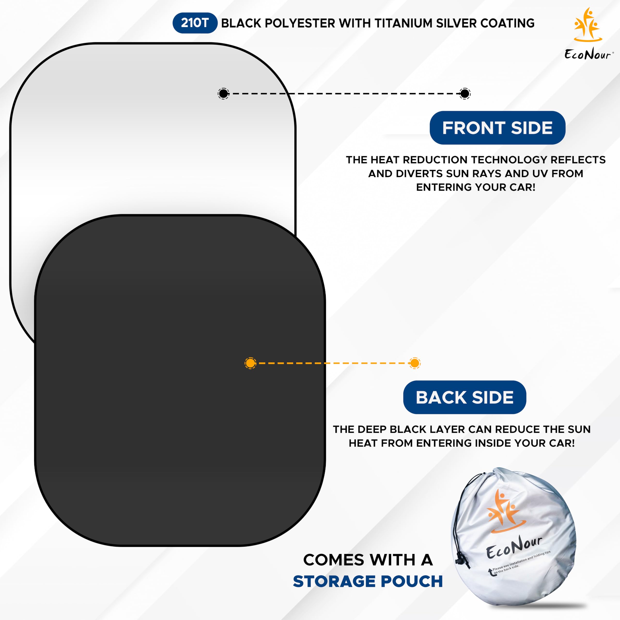 Truck Sun Shade for Windshield | EcoNour 2-Piece Easy Install Truck Sun Blocker