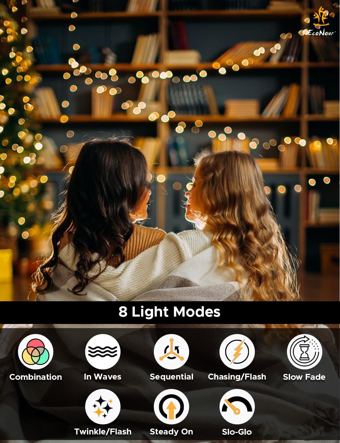 EcoNour 20Ft 480 LED Cluster Twinkle Lights for Christmas Tree, 8 Modes String Lights for Decoration with Timer and Memory Function, Ambient Warm White Fairy Lights for Magical Home & Garden Decor
