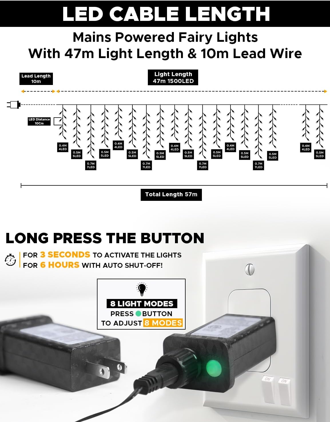 EcoNour Icicle Lights for Outside | 1500 LED Icicle Christmas Lights Outdoor with 8 Modes, Connectable String Light with Timer, Memory Function, Waterproof Twinkle Outdoor Christmas lights- Warm White