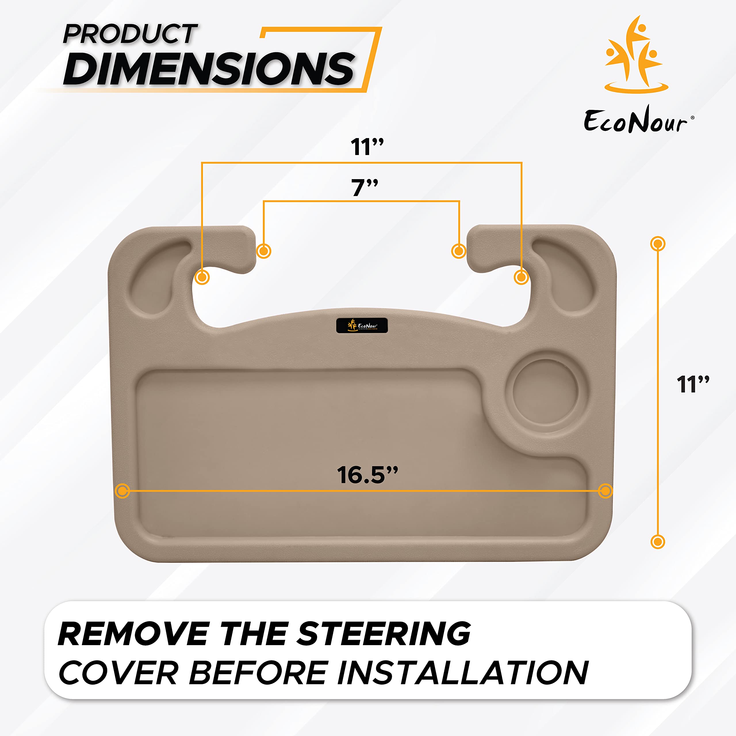 EcoNour 2 in 1 Car Steering Wheel Desk (Beige) easy-to-install car workstation and food tray for long drives