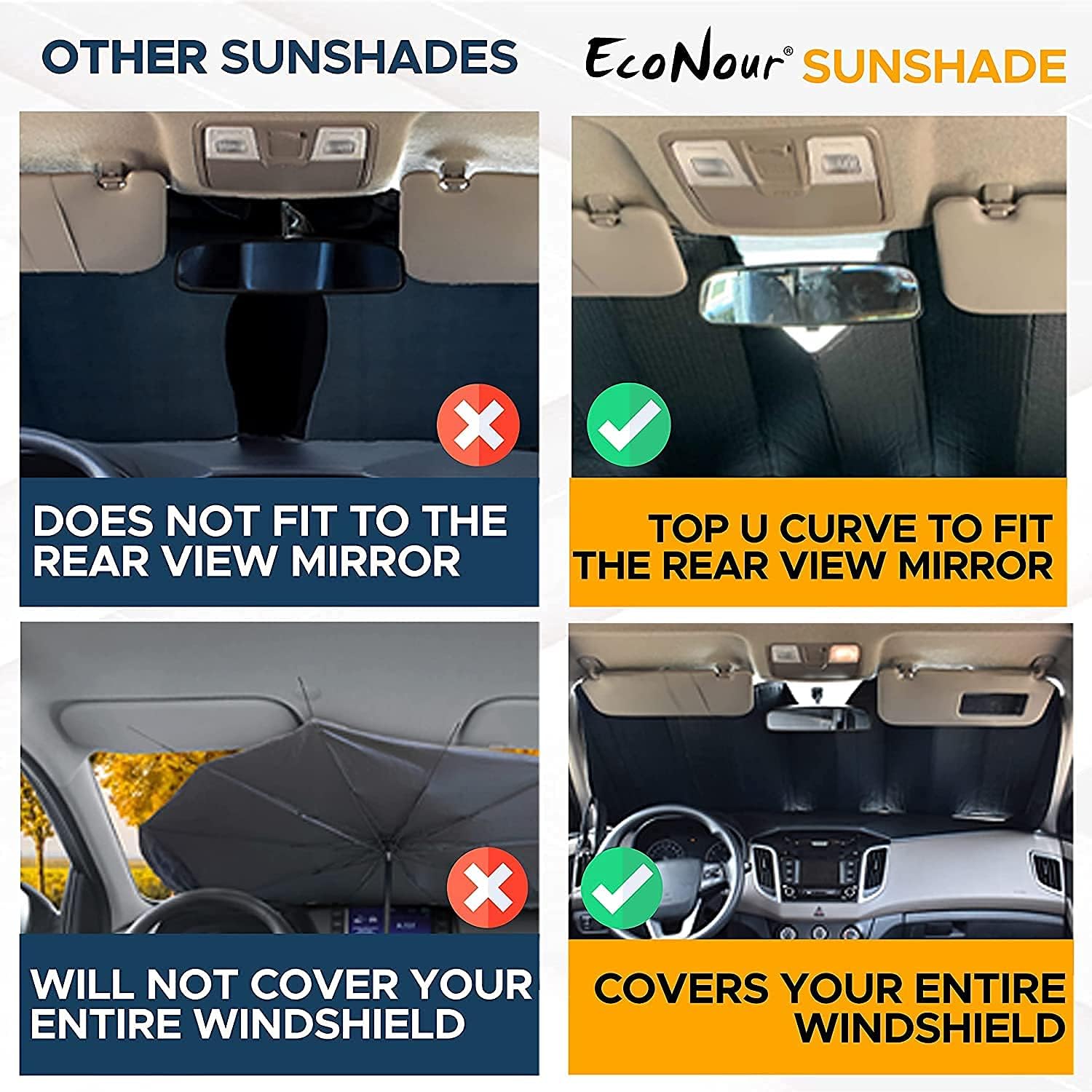 EcoNour Accordion Windshield Sun Shade | Car Shade Front Windshield to Block Harmful UV Rays | Automotive Window Sunshades to Keep Your Car Cool | Fits Best for Wrangler | XS (53 x 17 inches)