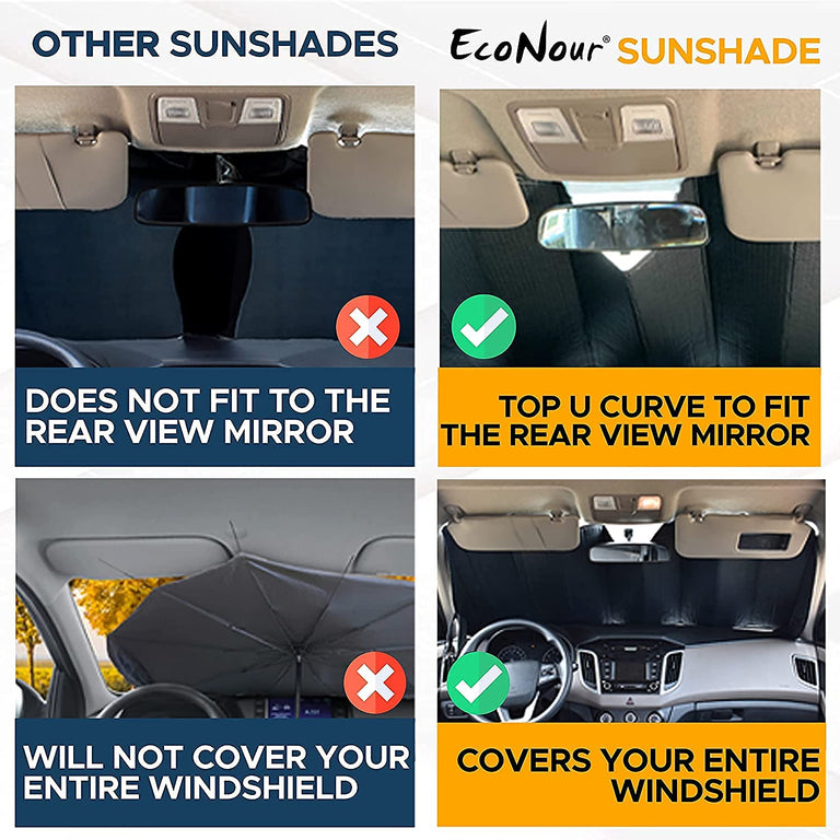 Accordion Windshield Sunshade for Jeep Wrangler EcoNour Compact XS 53x17 inches