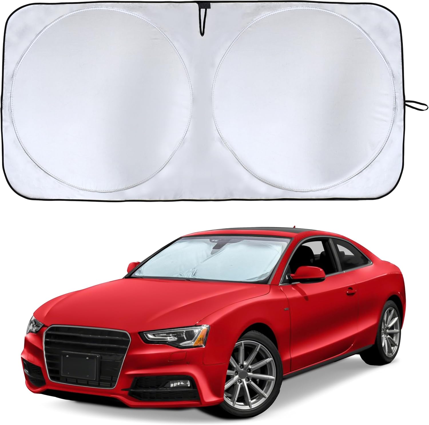 EcoNour Car Windshield Sun Shade with Mirror Cut-Out | Durable 240T Material Car Sun Visor for UV Rays and Sun Heat Protection | Car Interior Accessories for Cooler Interior | Small (59
