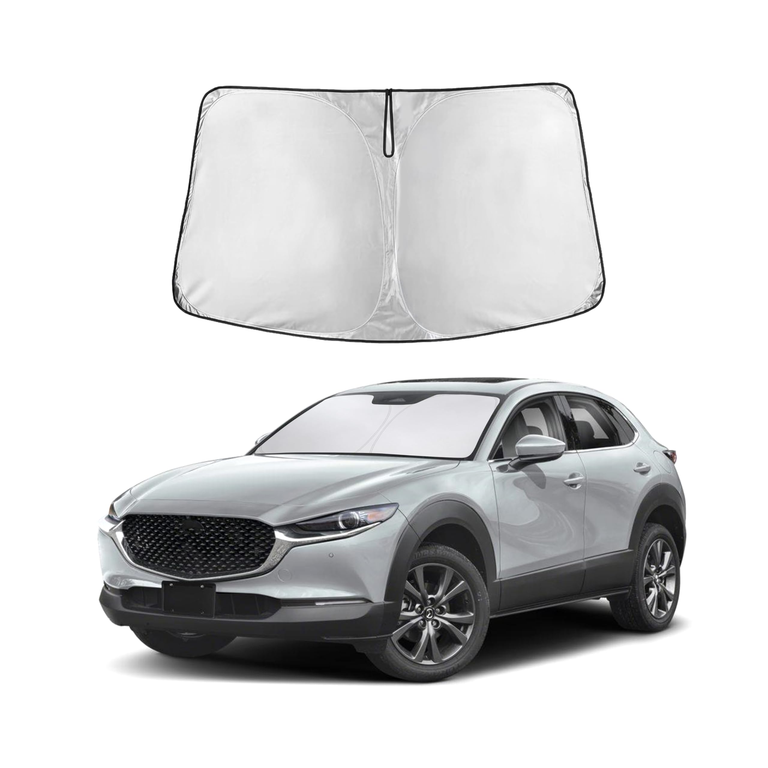 Mazda CX-30 Windshield Sunshade (2020–2025) by EcoNour – Foldable visor blocks UV rays & heat, protects car interior.