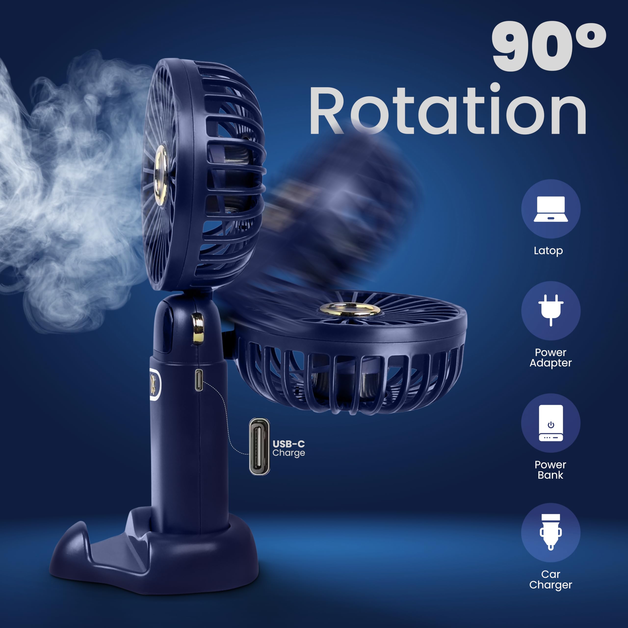 EcoNour Portable Handheld Fan | USB Rechargeable Mini Fan with 5 Speeds