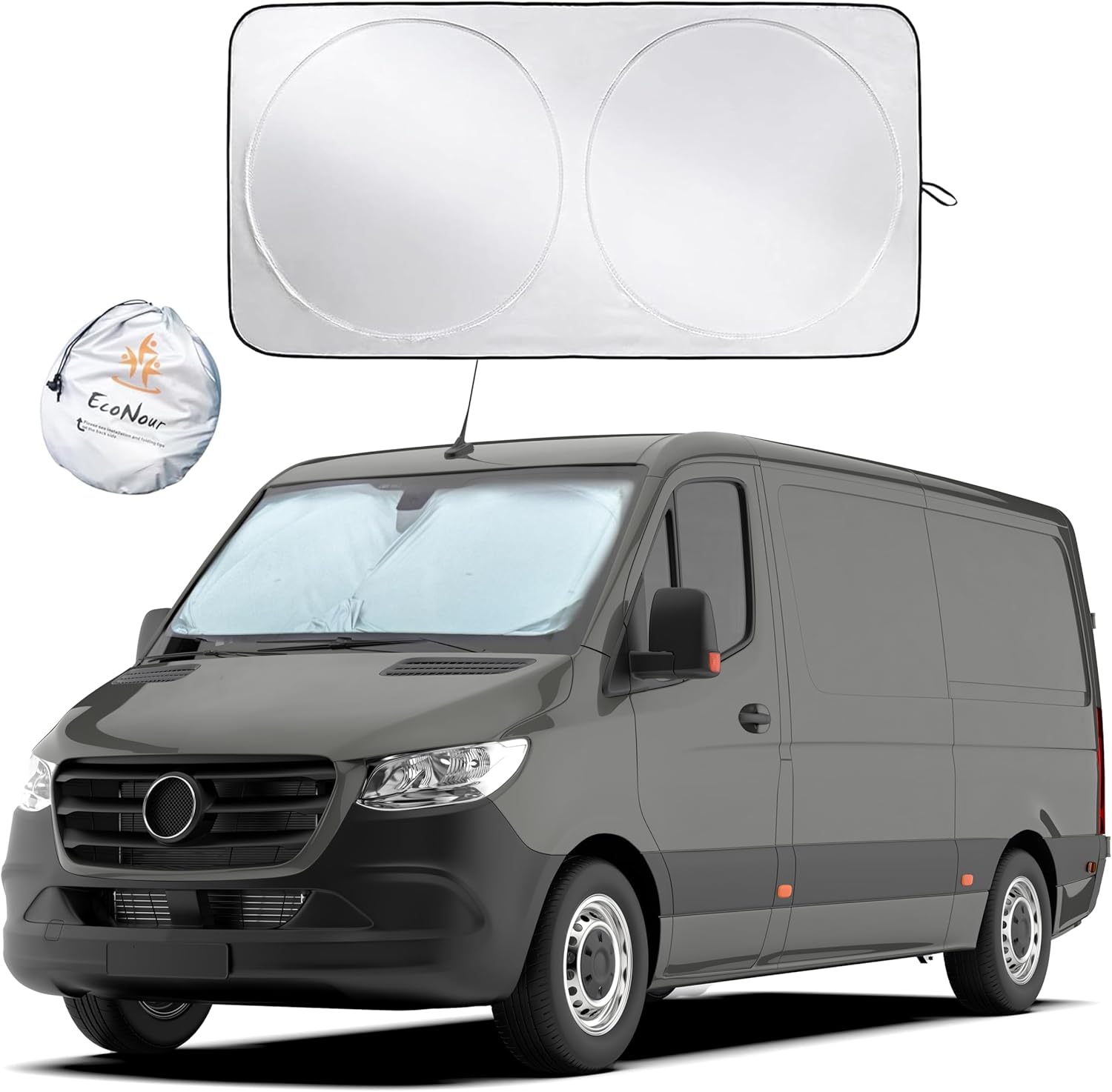 EcoNour Car Windshield Sun Shade with Storage Pouch | Durable 240T Material Car Sun Visor for UV Rays and Sun Heat Protection | Car Interior Accessories for Sun Heat | X-Large (75 inches x 37 inches)
