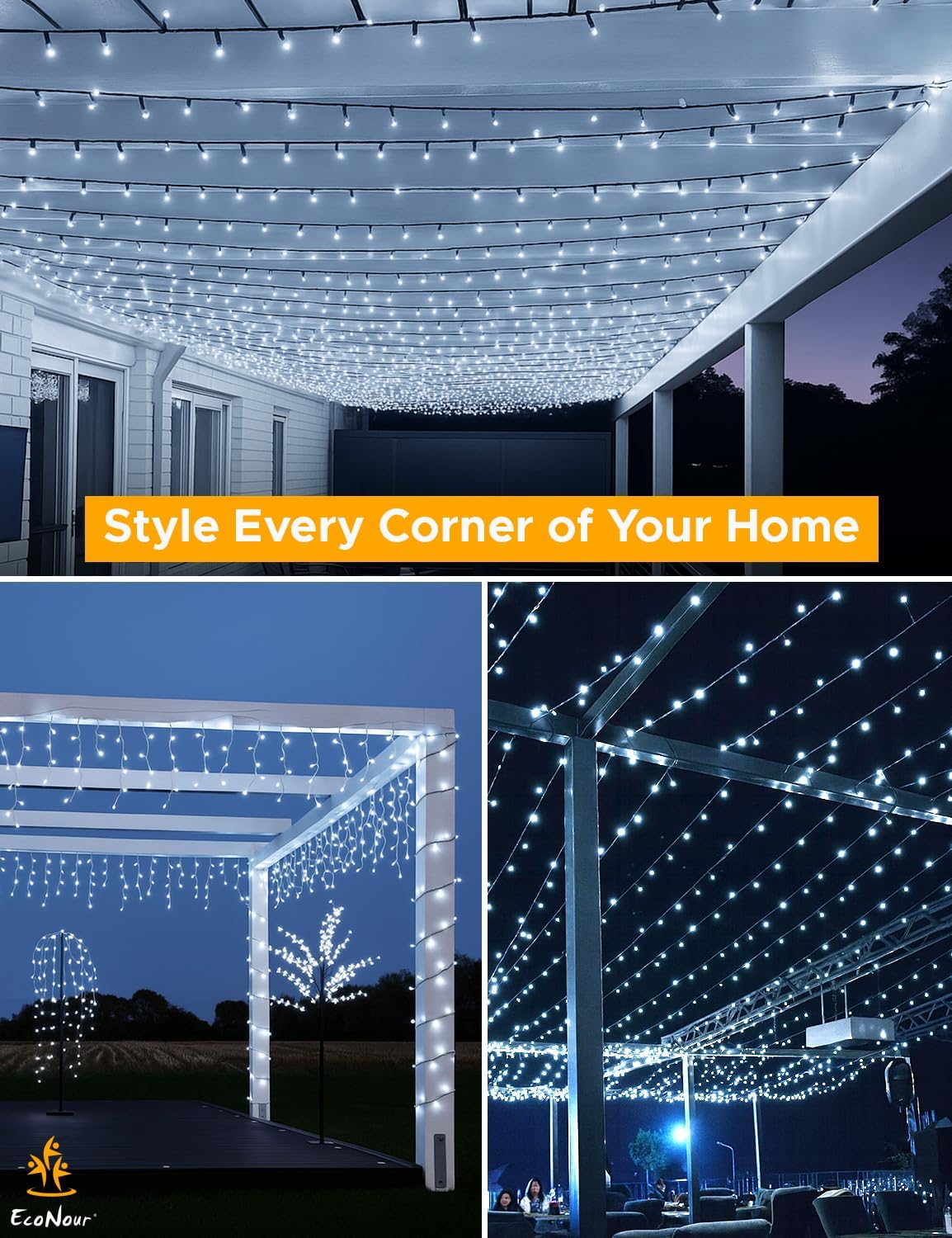 EcoNour 115Ft 2000 LED Cluster Twinkle Lights for Christmas Tree, 8 Modes String Lights for Decoration with Timer and Memory Function, Elegant Cool White Fairy Lights for Magical Home & Indoor