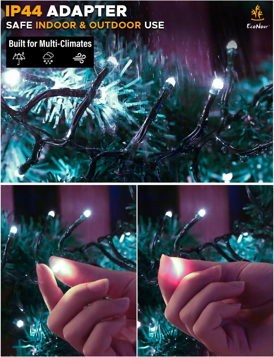 EcoNour 62Ft 720 LED Cluster Twinkle Lights for Christmas Tree, 8 Modes String Lights for Decoration with Timer and Memory Function, Elegant Cool White Fairy Lights for Magical Home & Indoor