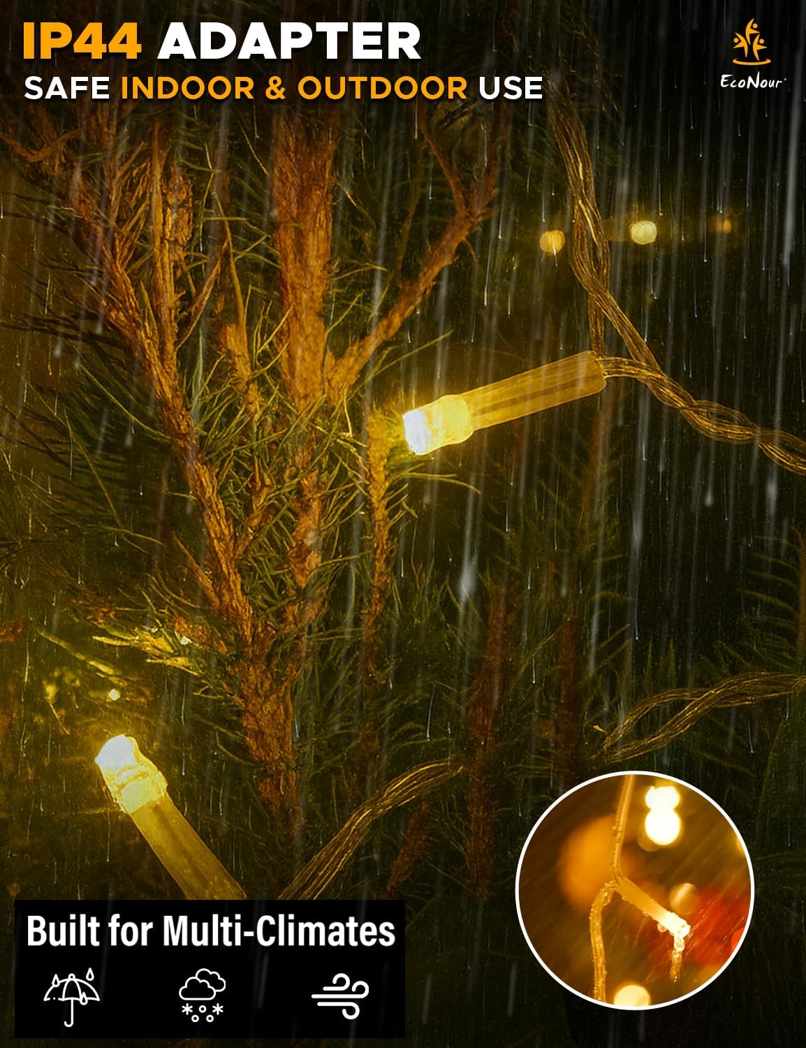 EcoNour Icicle Lights for Outside | 240 LED Icicle Christmas Lights Outdoor with 8 Modes, Connectable String Light with Timer, Memory Function, Waterproof Twinkle Outdoor Christmas lights - Warm White